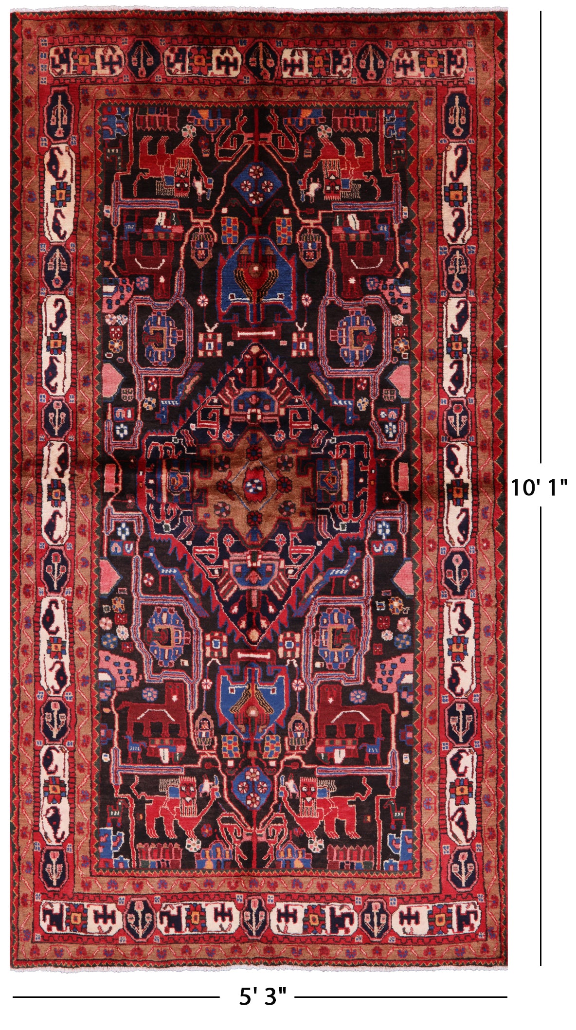 Black Authentic Persian Nahavand Hand Knotted Rug - 5' 3" X 10' 1" - Golden Nile