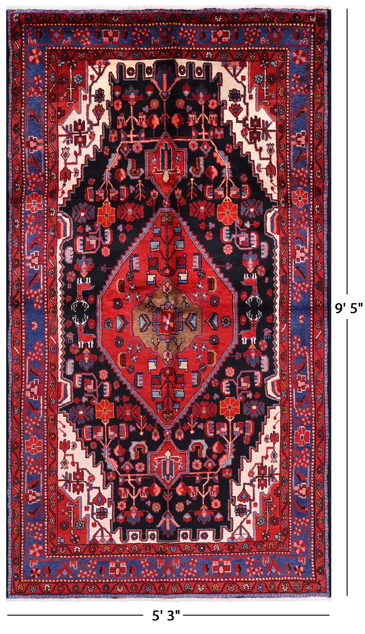 Black New Persian Hamadan Wool Rug - 5' 3" X 9' 5" - Golden Nile