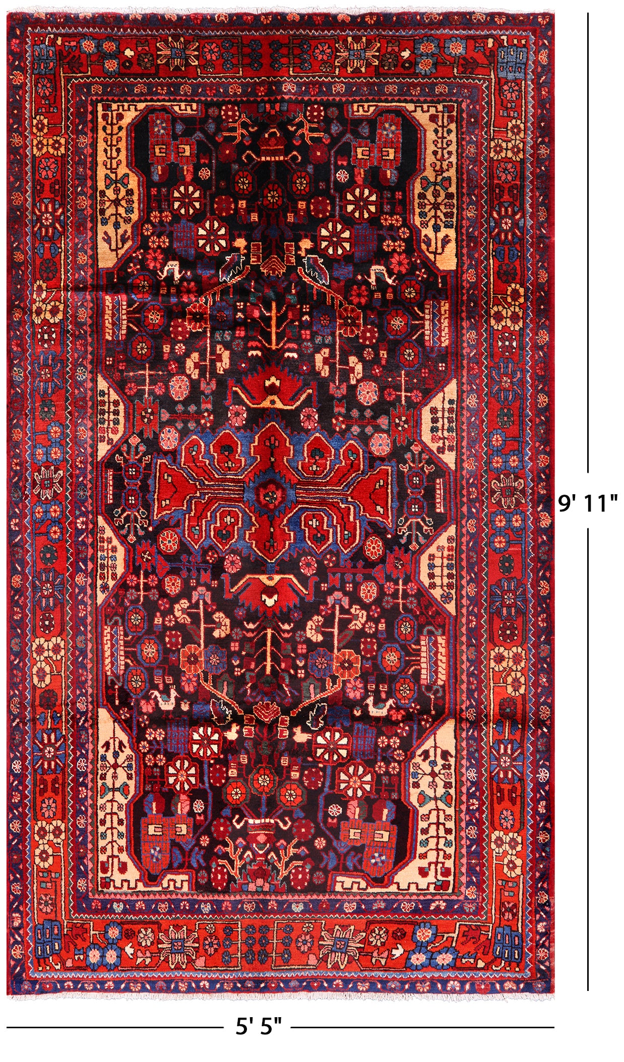 Black New Authentic Persian Hamadan Hand Knotted Rug - 5' 5" X 9' 11" - Golden Nile