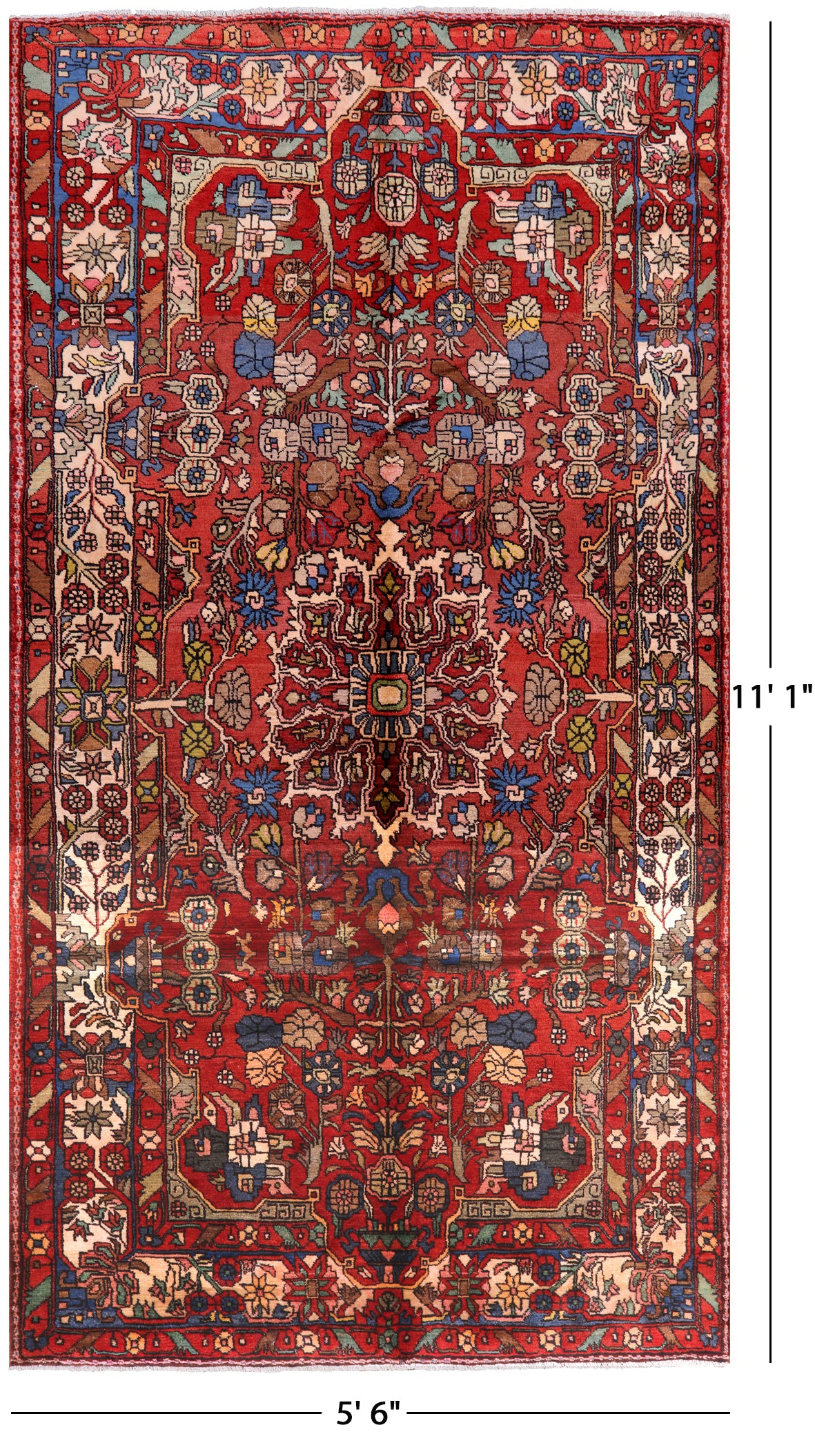 Red New Authentic Persian Nahavand Hand Knotted Rug - 5' 6" X 11' 1" - Golden Nile