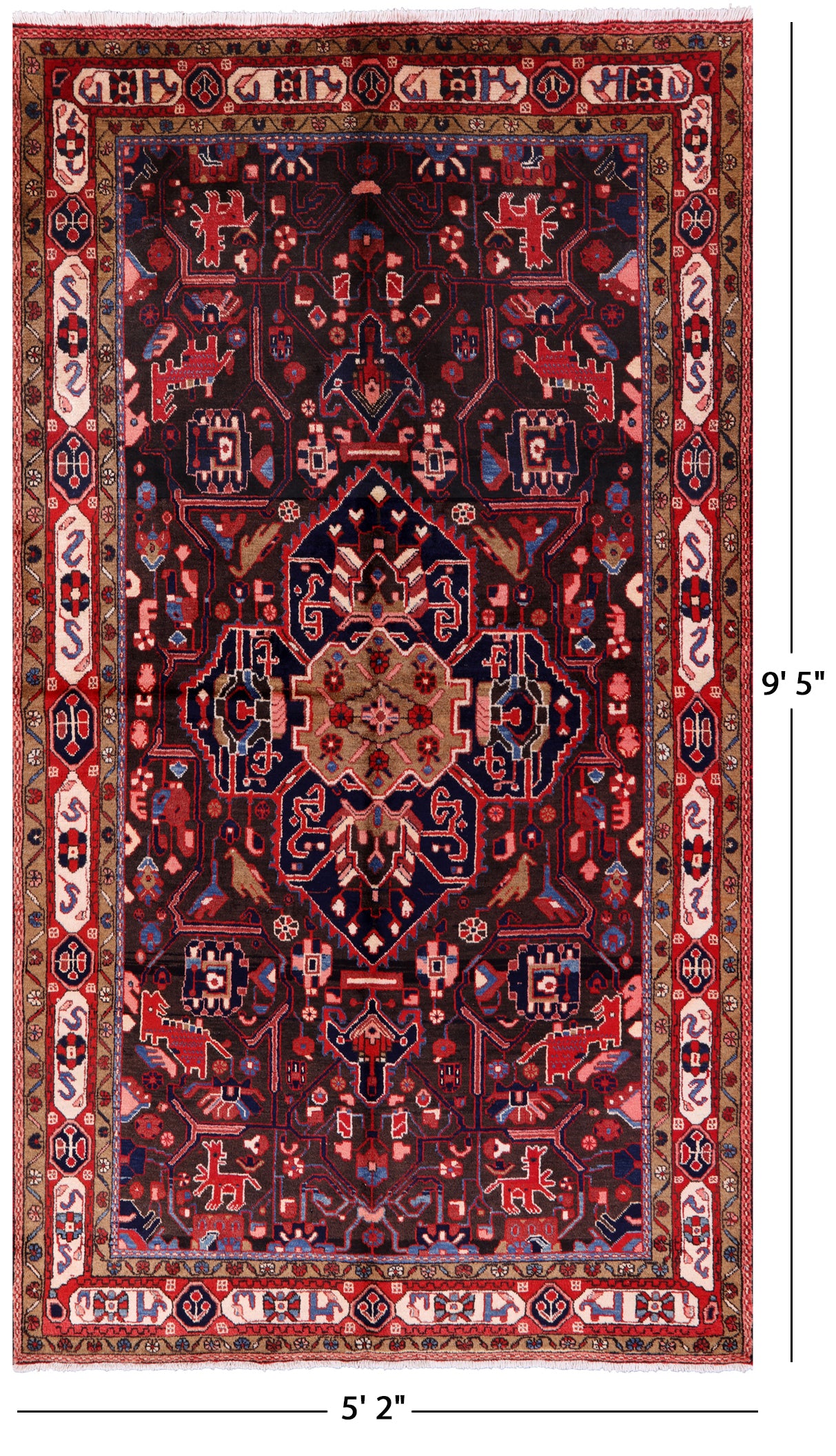 Black New Authentic Persian Nahavand Hand Knotted Wool Rug - 5' 2" X 9' 5" - Golden Nile