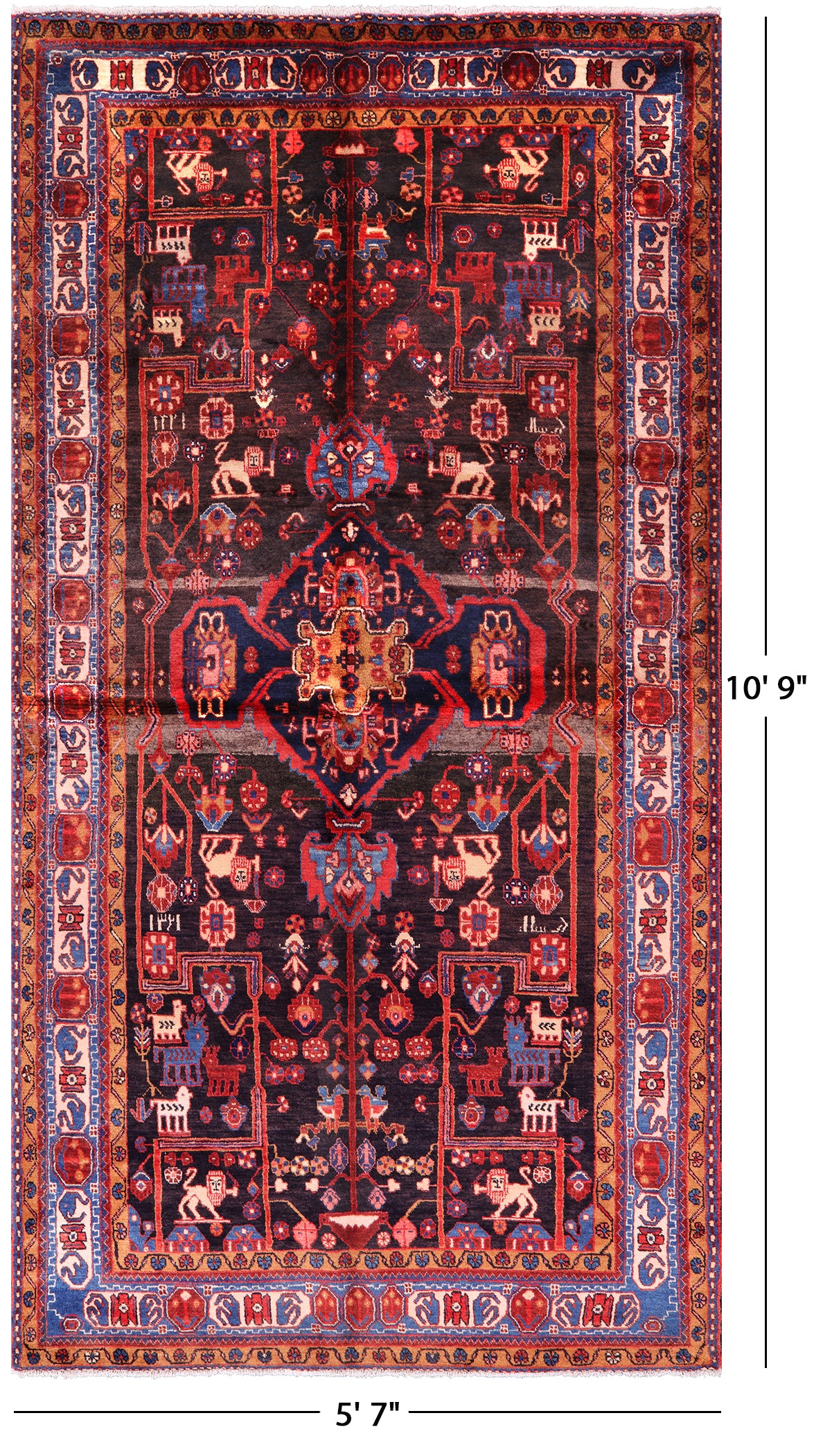 Black New Persian Nahavand Hand Knotted Rug - 5' 7" X 10' 9" - Golden Nile