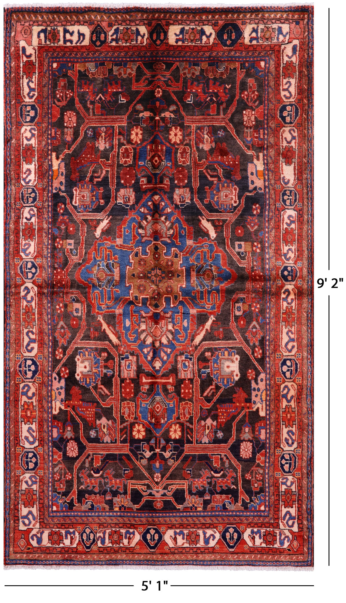 Black New Persian Nahavand Hand Knotted Rug - 5' 1" X 9' 2" - Golden Nile