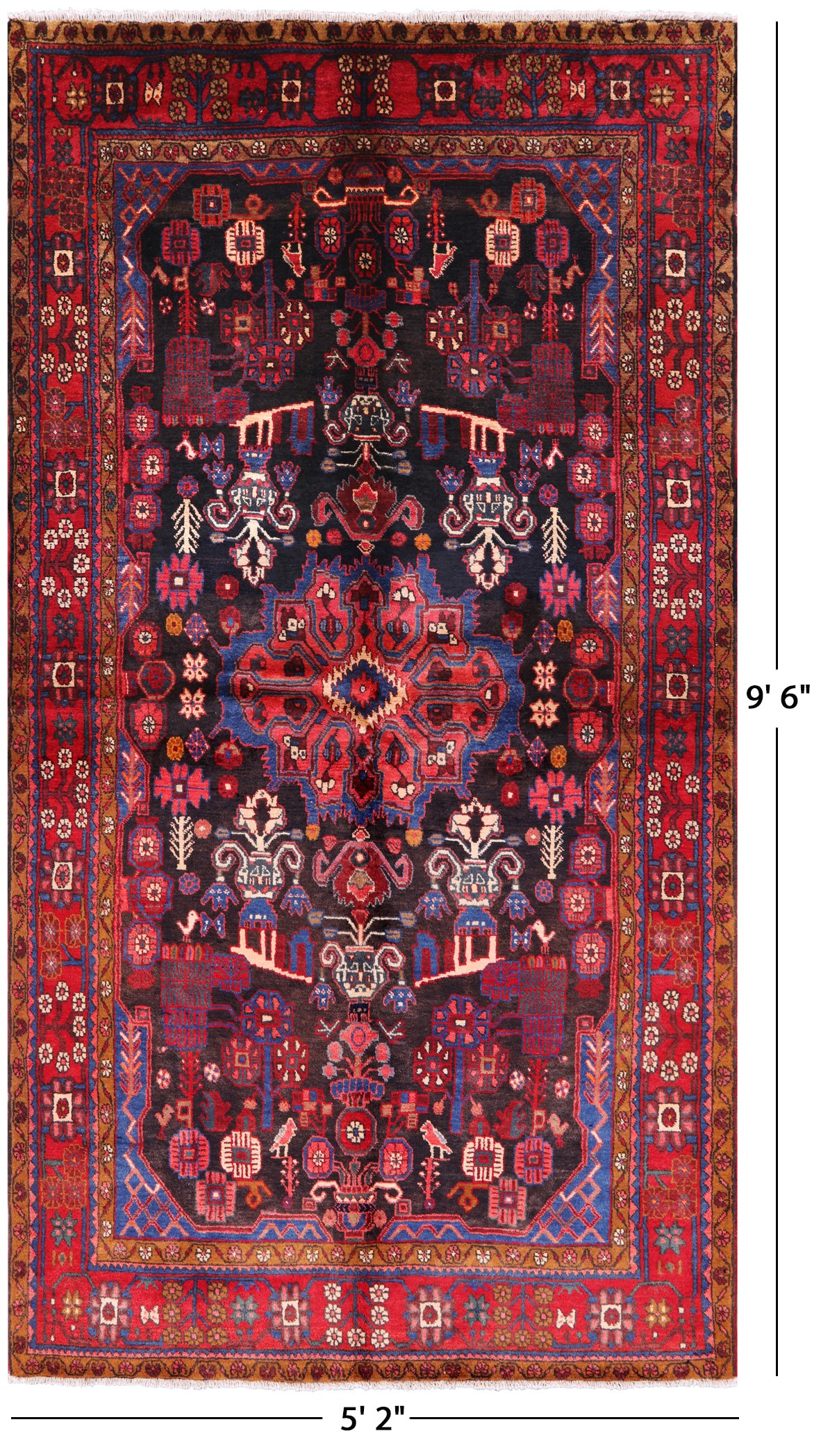 Black Handmade New Authentic Persian Nahavand Wool Rug - 5' 2" X 9' 6" - Golden Nile