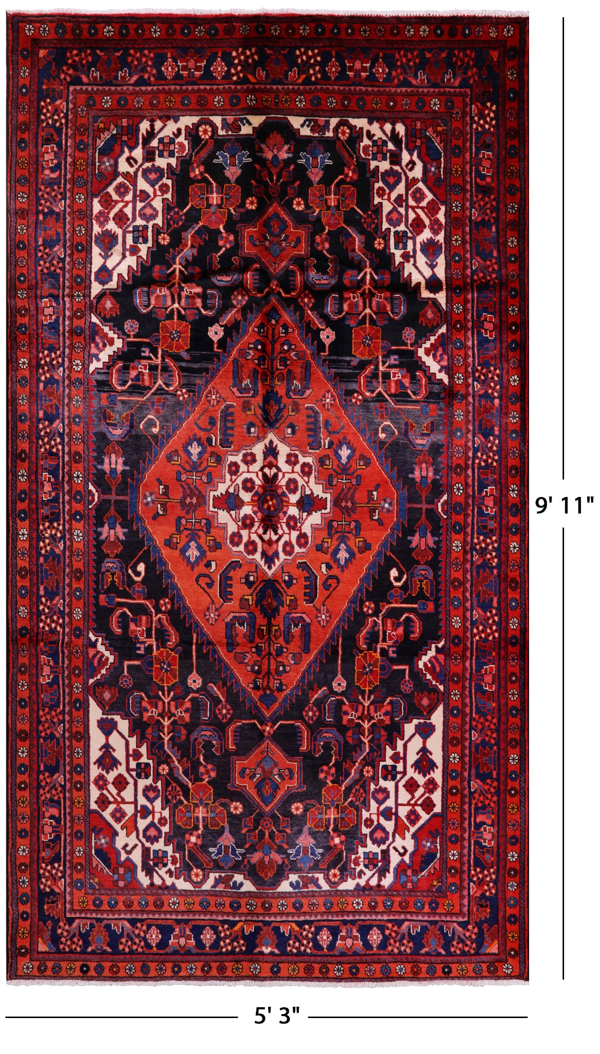 Black New Authentic Persian Nahavand Hand Knotted Wool Rug - 5' 3" X 9' 11" - Golden Nile
