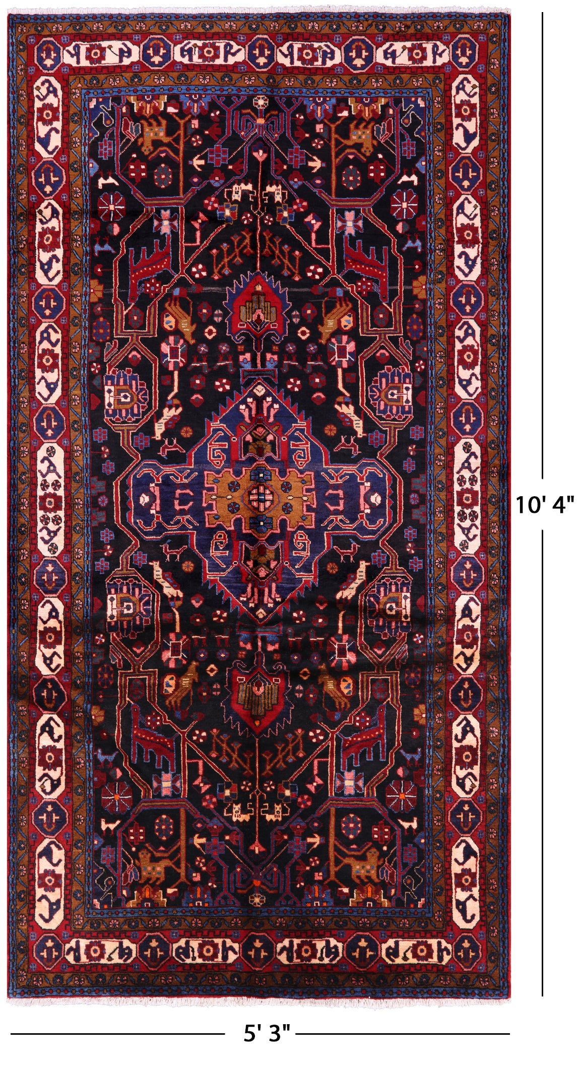 Black New Authentic Persian Nahavand Wool Rug - 5' 3" X 10' 4" - Golden Nile