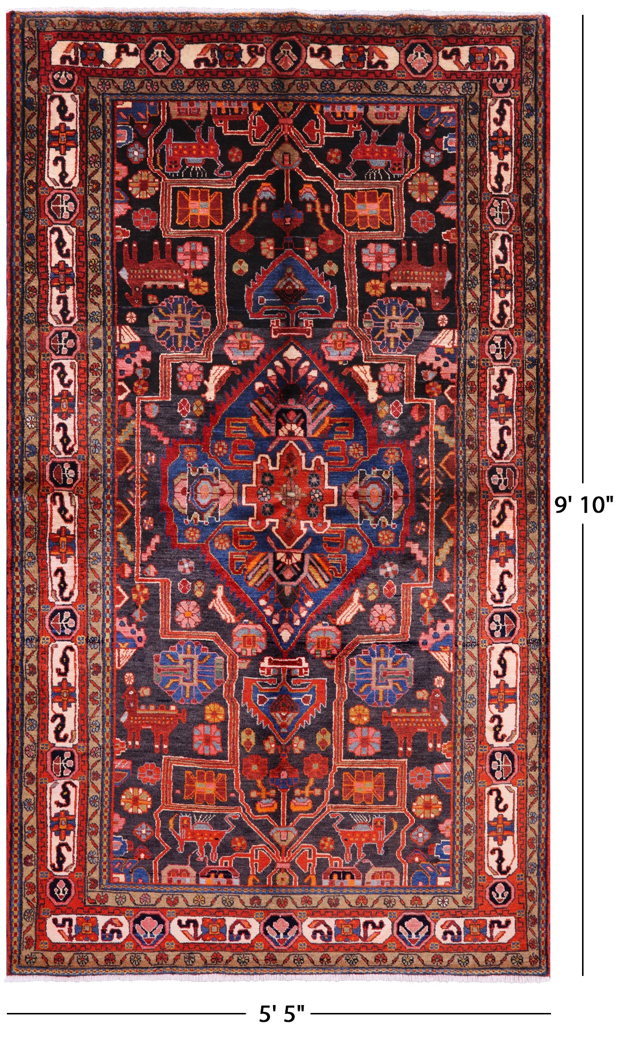 Black New Authentic Persian Nahavand Full Pile Rug - 5' 5" X 9' 10" - Golden Nile