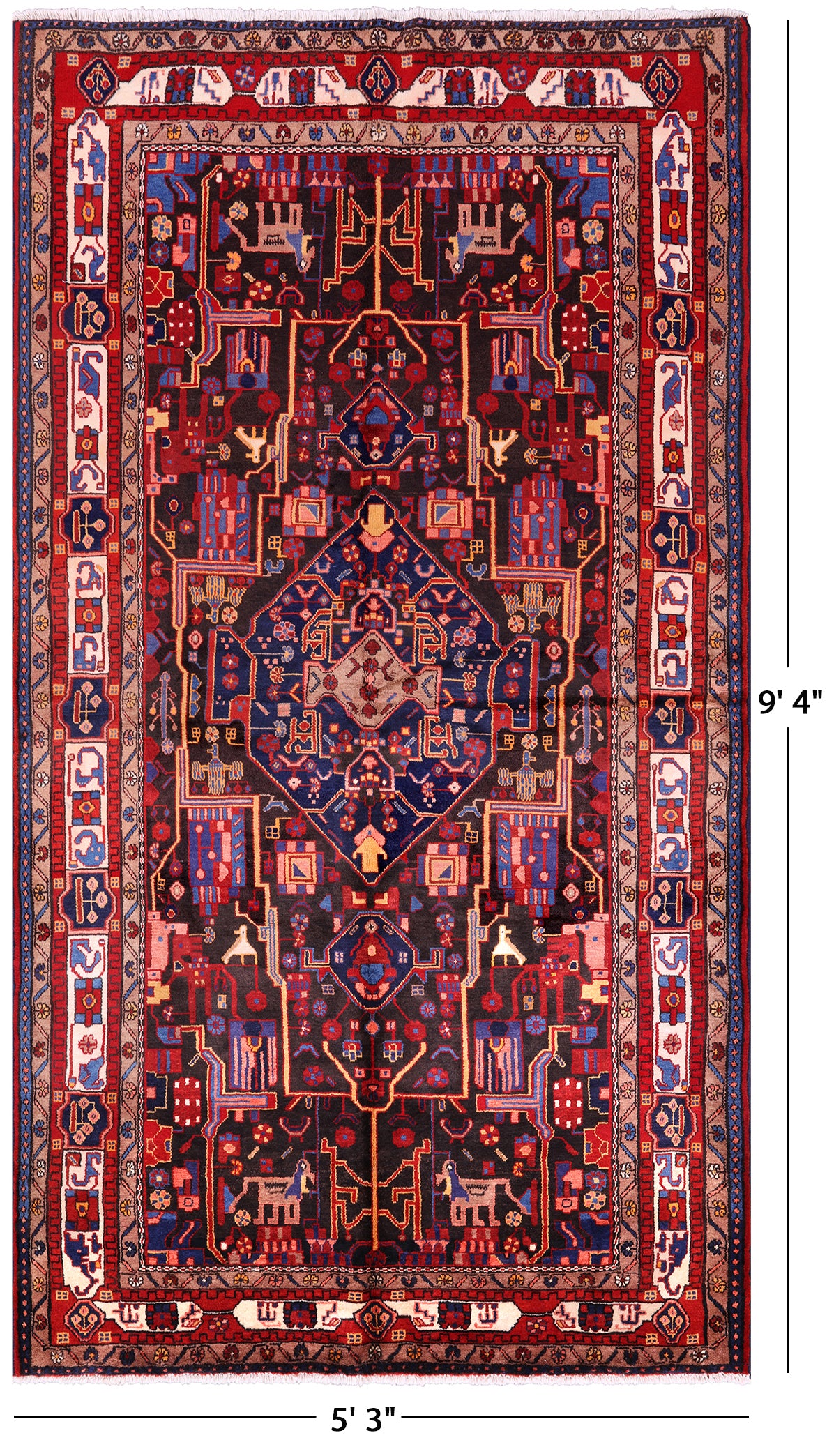 Black New Persian Authentic Nahavand Wool Rug - 5' 3" X 9' 4" - Golden Nile