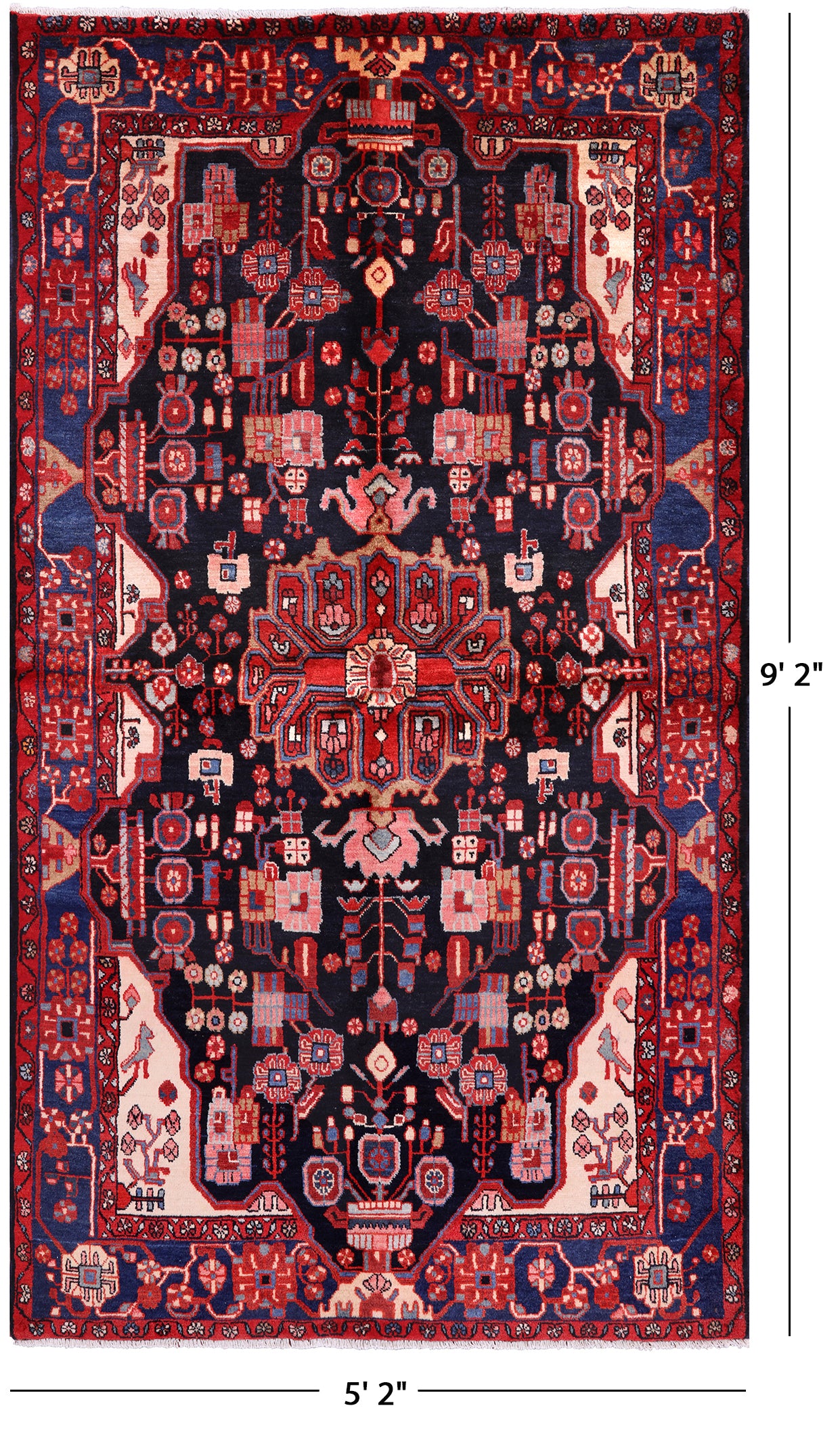 Black New Authentic Persian Nahavand Rug - 5' 2" X 9' 2" - Golden Nile