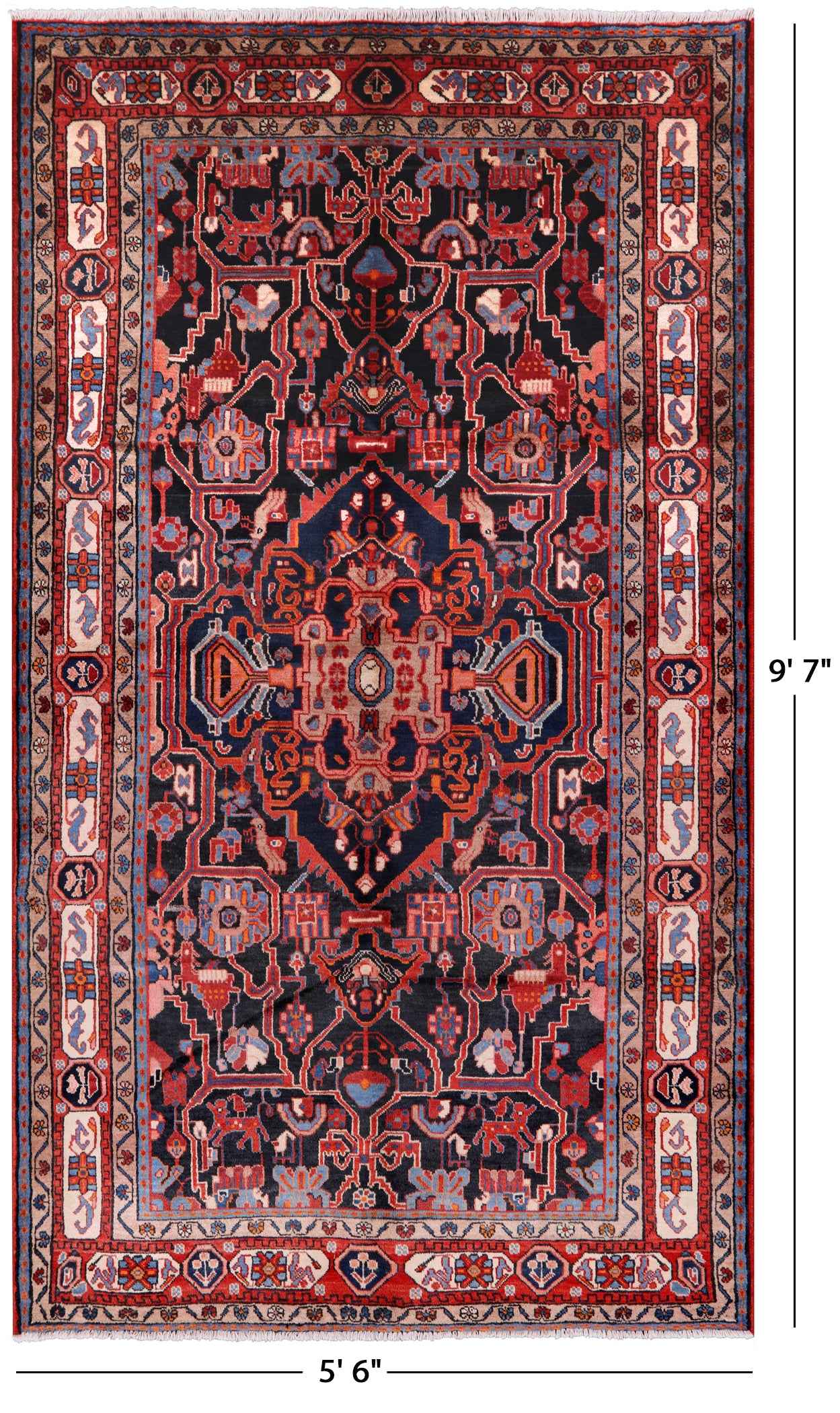Black New Authentic Persian Nahavand Hand Knotted Rug - 5' 6" X 9' 7" - Golden Nile