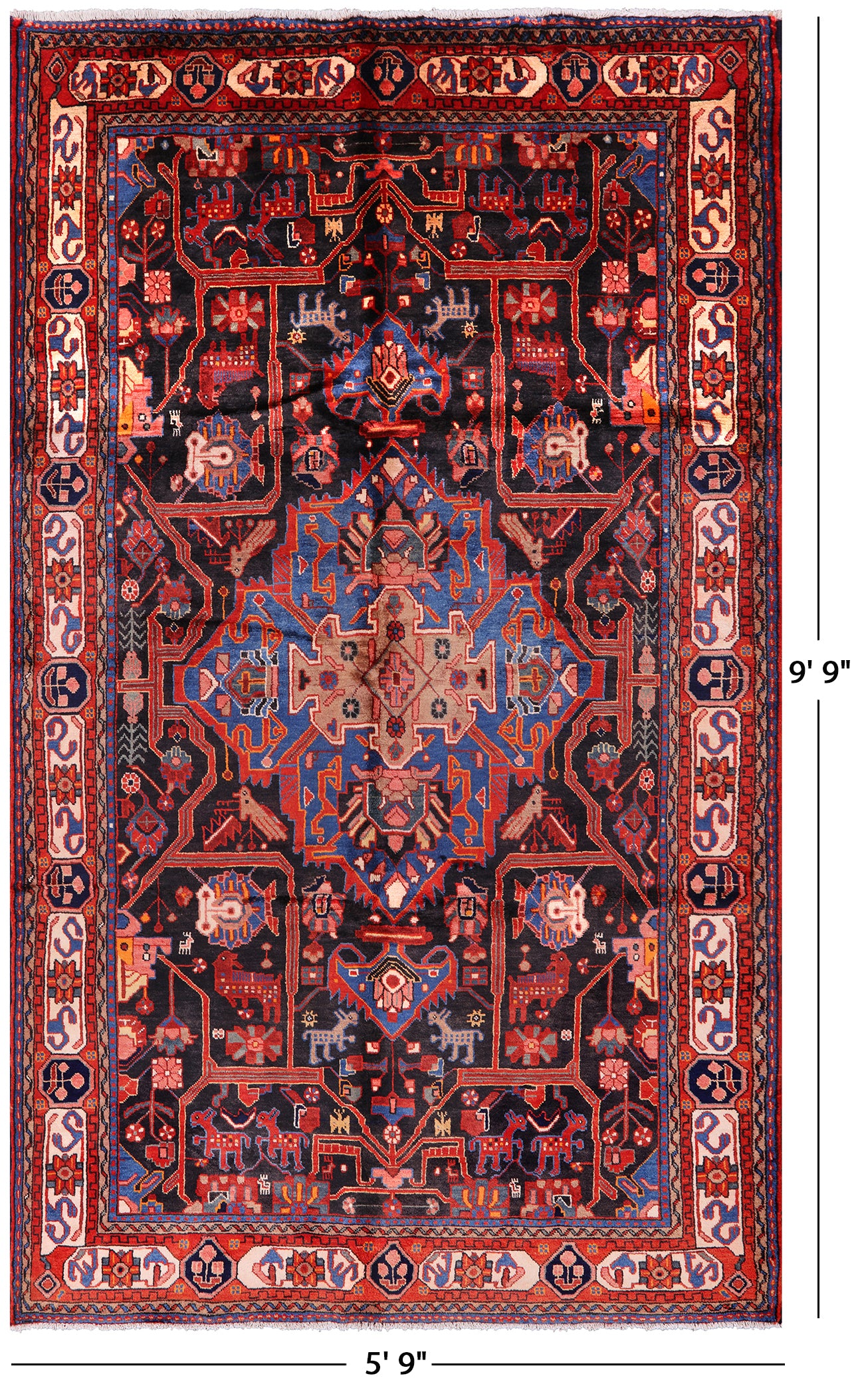 Black New Persian Authentic Nahavand Rug - 5' 9" X 9' 9" - Golden Nile