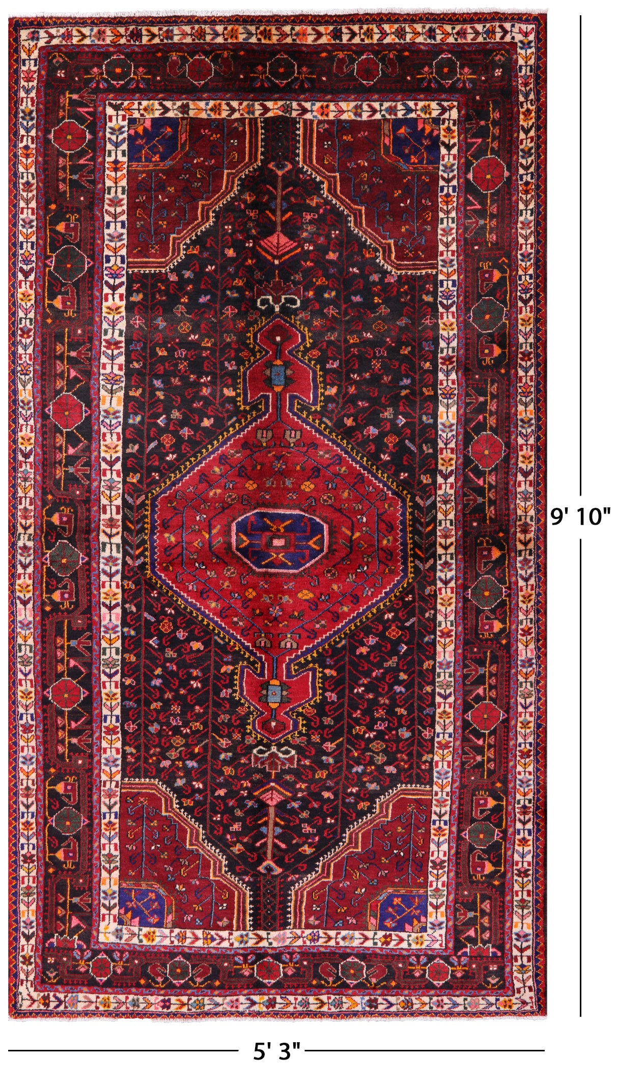 Black New Authentic Persian Nahavand Hand Knotted Rug - 5' 3" X 9' 10" - Golden Nile