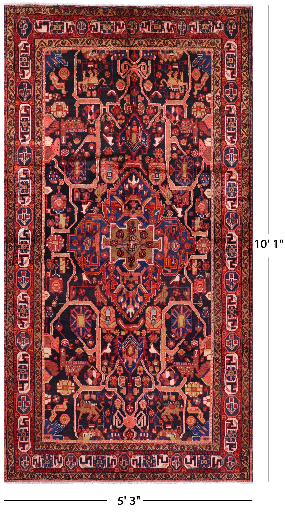 New Persian Hamadan Wool Area Rug - 5' 3" X 10' 1" - Golden Nile