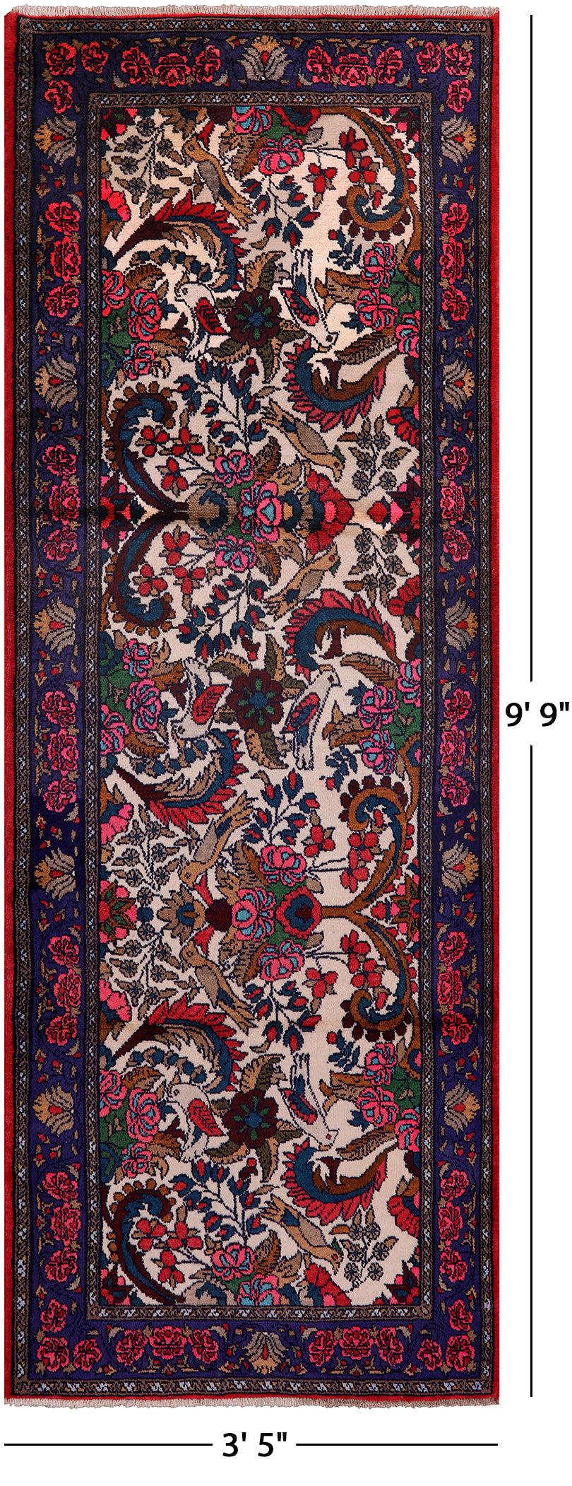 New Persian Hamadan Hand Knotted Runner Rug - 3' 5" X 9' 9" - Golden Nile