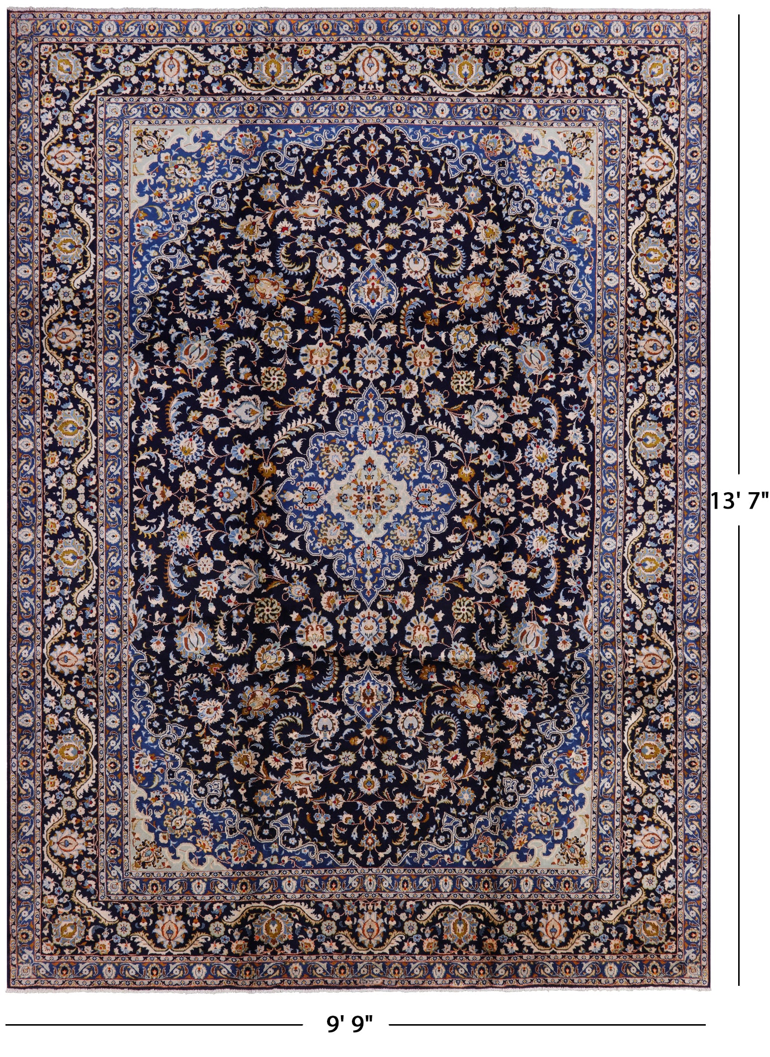 Blue New Authentic Persian Kashan Hand Knotted Rug - 9' 9" X 13' 7" - Golden Nile