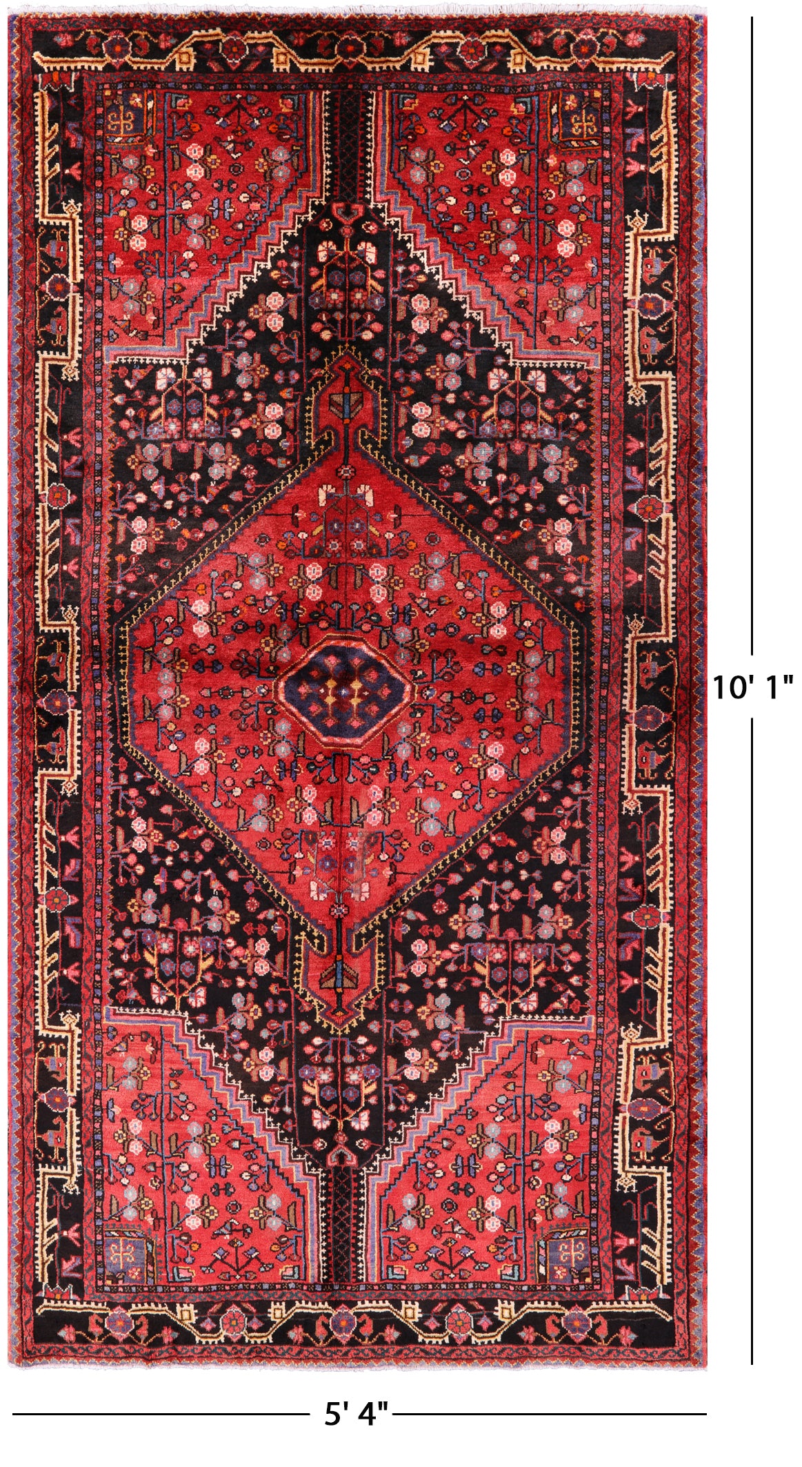 Black Handmade New Authentic Persian Hamadan Rug - 5' 4" X 10' 1" - Golden Nile