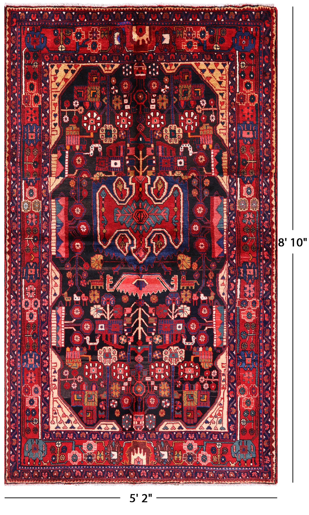 Black New Authentic Persian Nahavand Wool Rug - 5' 2" X 8' 10" - Golden Nile