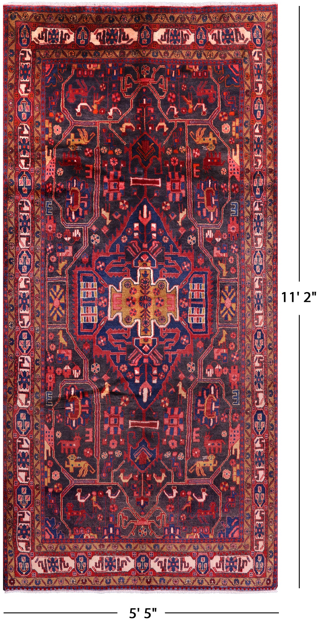 New Authentic Persian Nahavand Hand Knotted Full Pile Rug - 5' 5" X 11' 2" - Golden Nile
