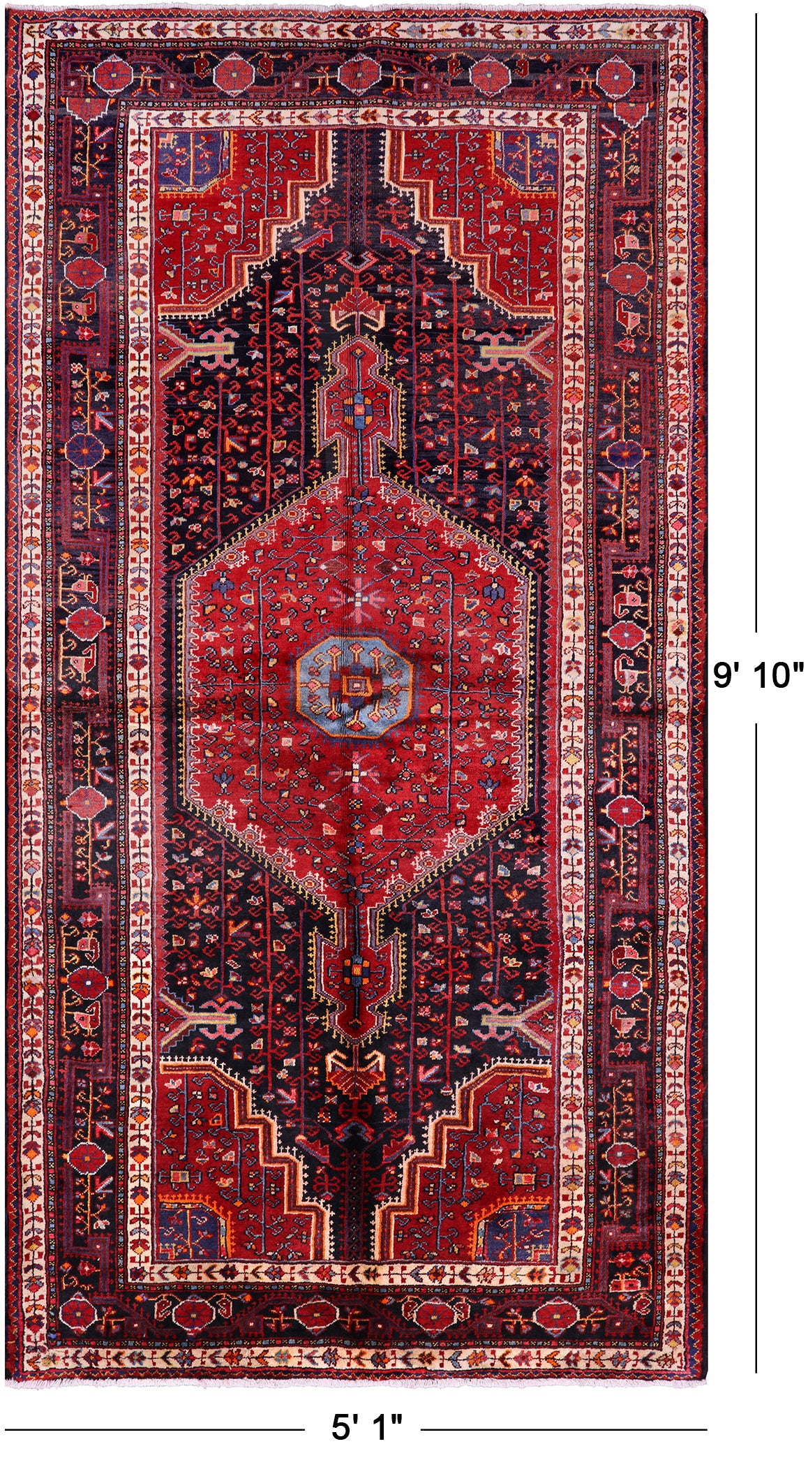Black New Authentic Persian Hamadan Rug - 5' 1" X 9' 10" - Golden Nile