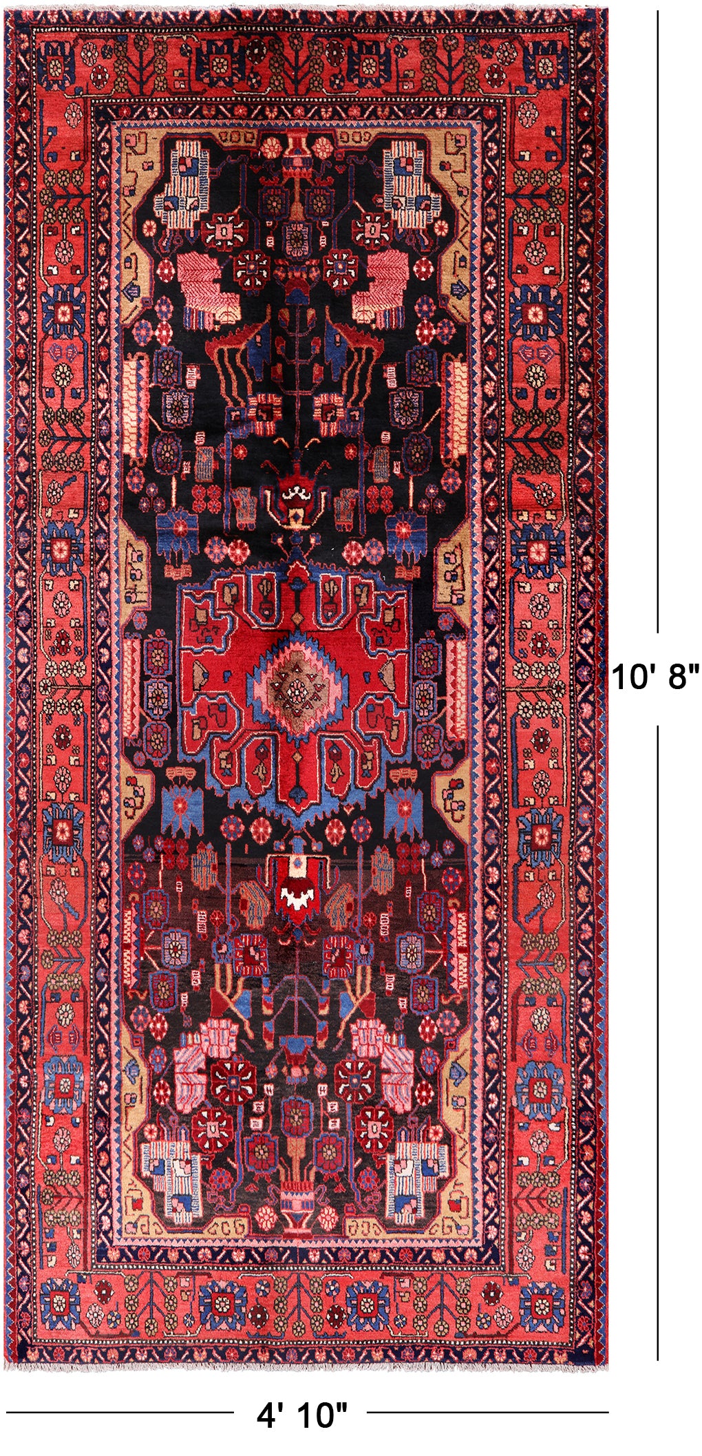 New Authentic Persian Hamadan Handmade Rug - 4' 10" X 10' 8" - Golden Nile