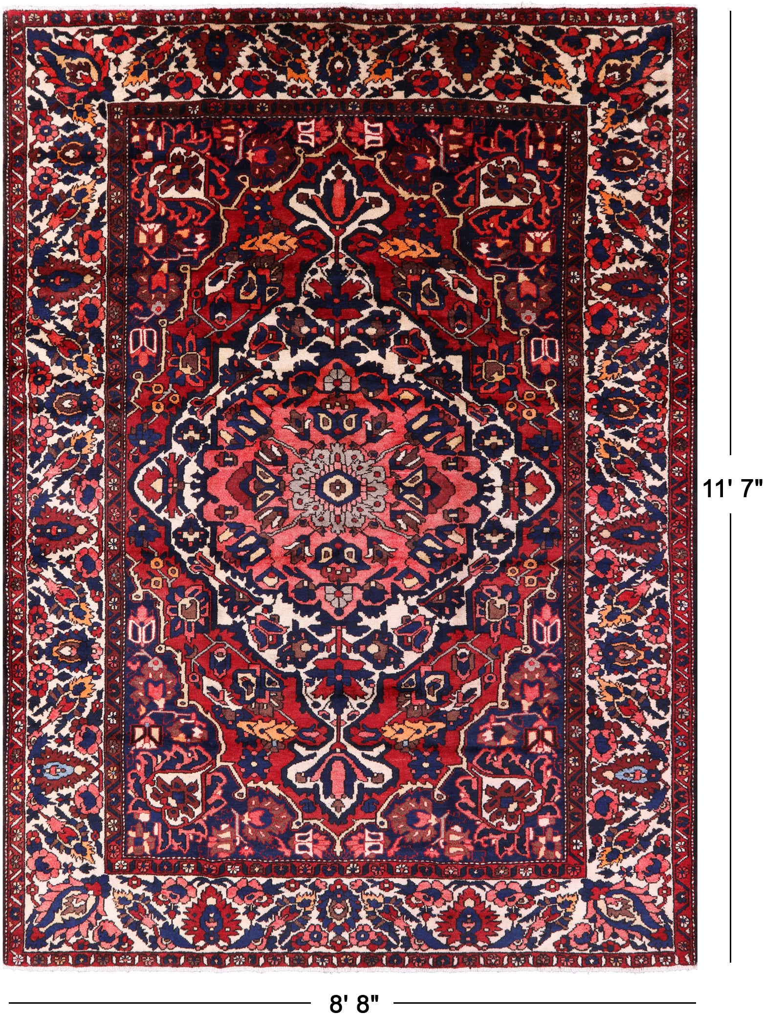 Red Authentic Isfahan Hand Knotted Area Rug - 8' 8" X 11' 7" - Golden Nile
