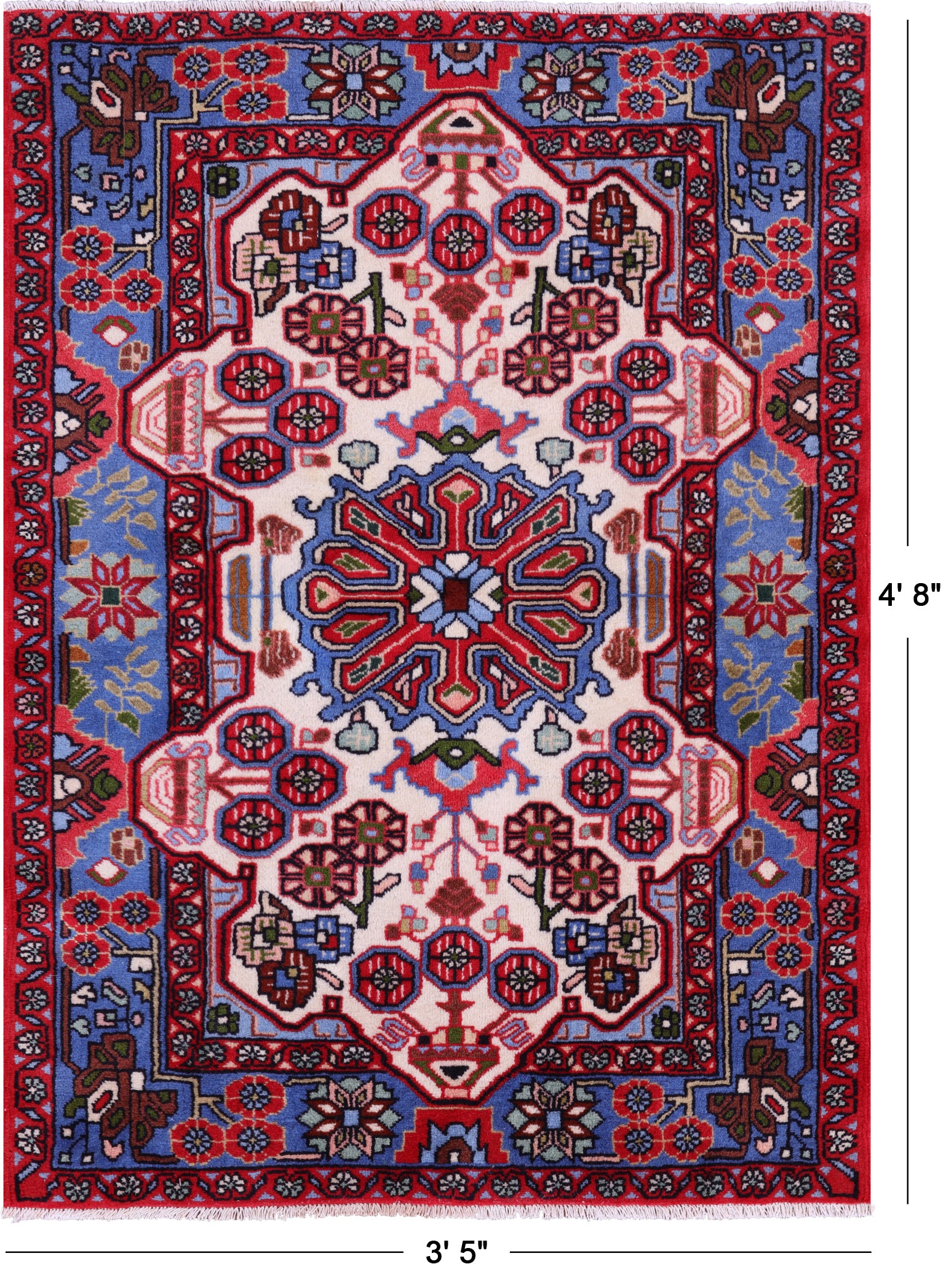Ivory New Authentic Persian Nahavand Wool Rug - 3' 5" X 4' 8" - Golden Nile