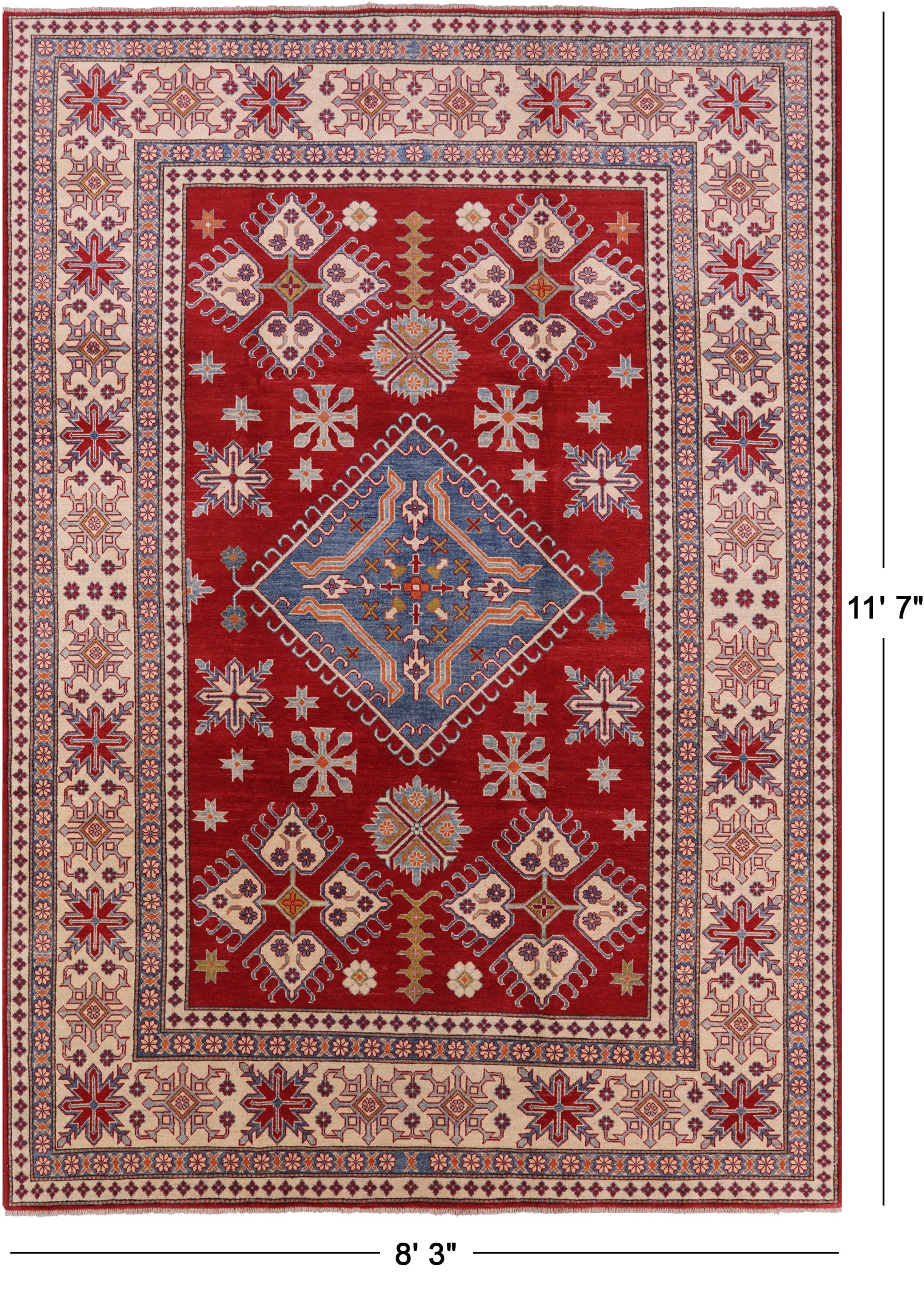 Red Kazak Handmade Rug - 8' 3" X 11' 7" - Golden Nile