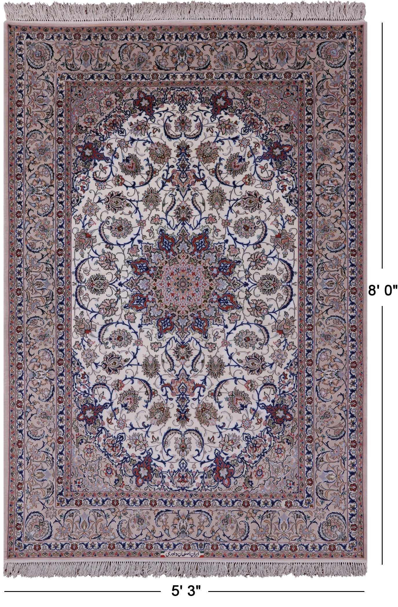 Ivory Isfahan Authentic Persian Hand Knotted Wool & Silk Area Rug - 5' 3" X 8' 0" - Golden Nile