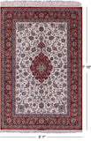 Ivory Isfahan Authentic Persian Hand Knotted Wool & Silk Area Rug - 5' 1" X 7' 10" - Golden Nile