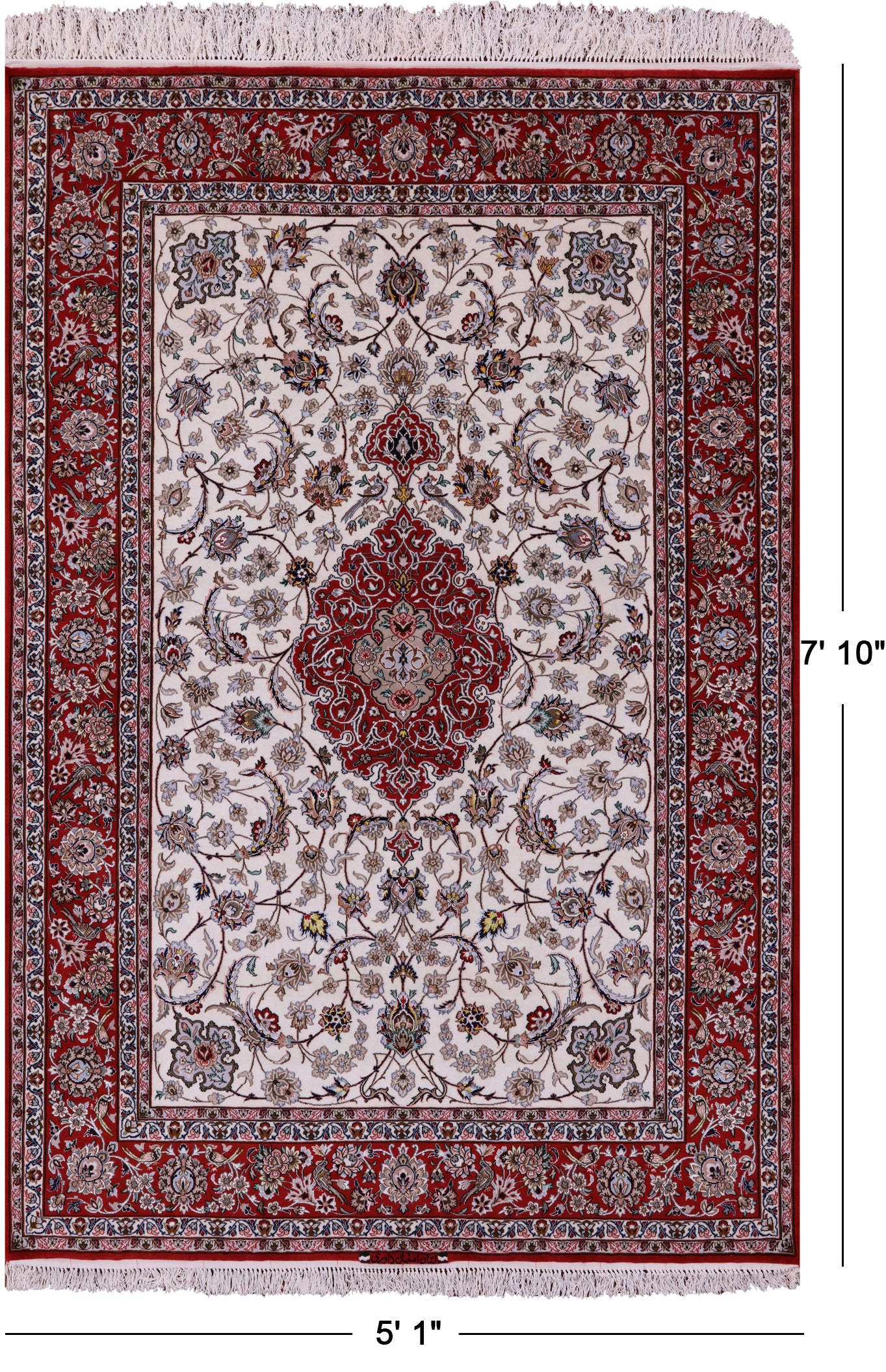Ivory Isfahan Authentic Persian Hand Knotted Wool & Silk Area Rug - 5' 1" X 7' 10" - Golden Nile