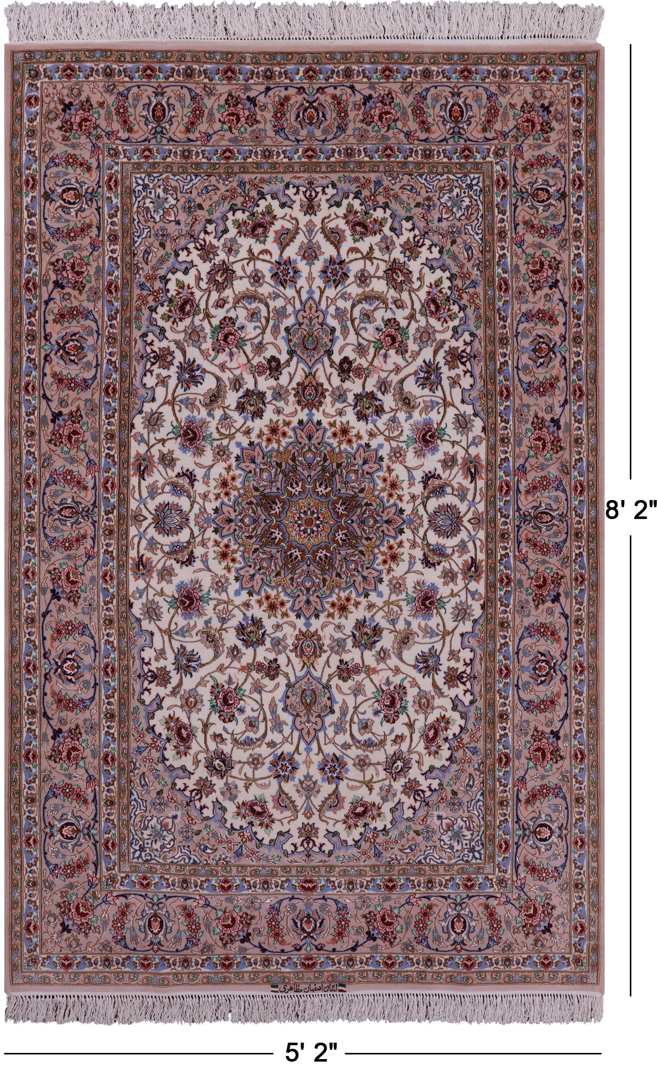 Ivory Isfahan Authentic Persian Hand Knotted Wool & Silk Area Rug - 5' 2" X 8' 2" - Golden Nile