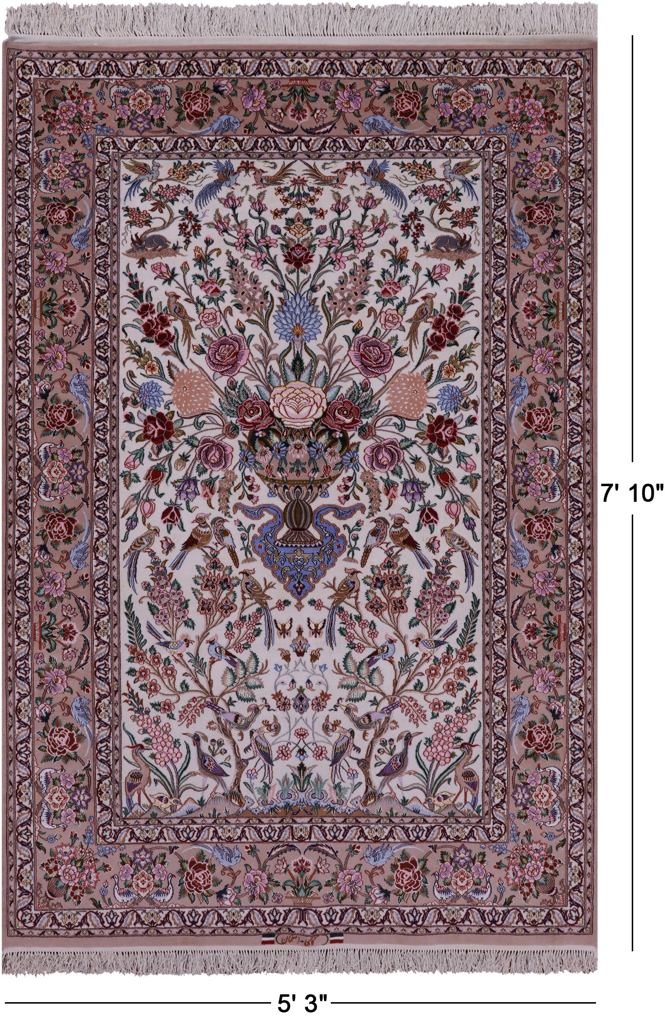 Ivory Isfahan Authentic Persian Hand Knotted Wool & Silk Area Rug - 5' 3" X 7' 10" - Golden Nile