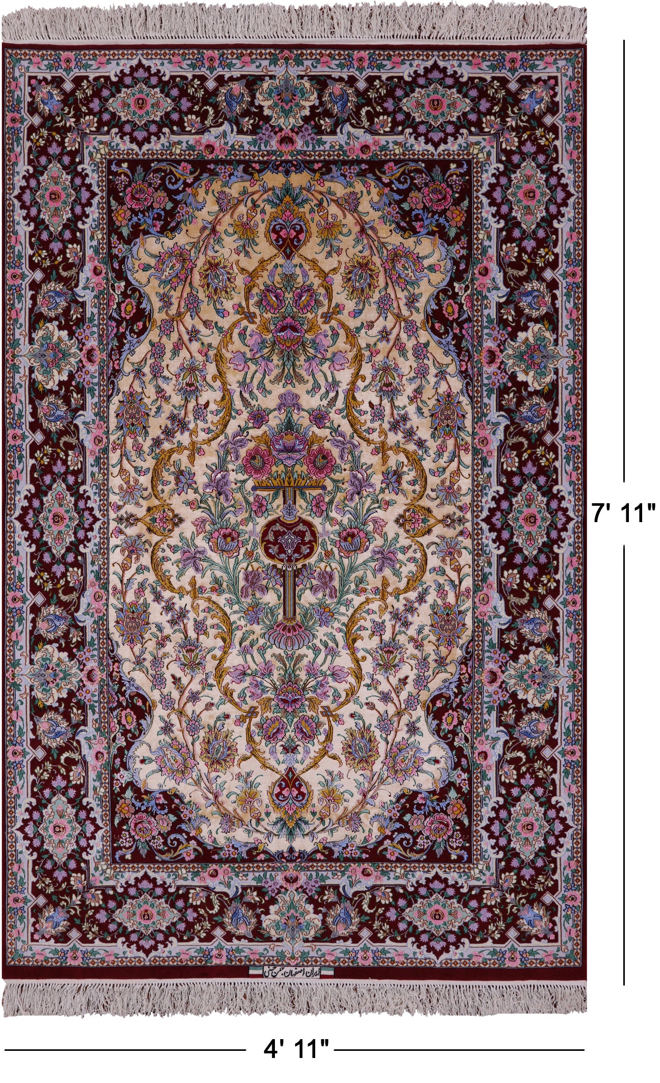 Isfahan Authentic Persian Hand Knotted Wool & Silk Area Rug - 4' 11" X 7' 11" - Golden Nile