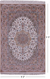 Ivory Isfahan Authentic Persian Hand Knotted Wool & Silk Area Rug - 5' 2" X 7' 7" - Golden Nile