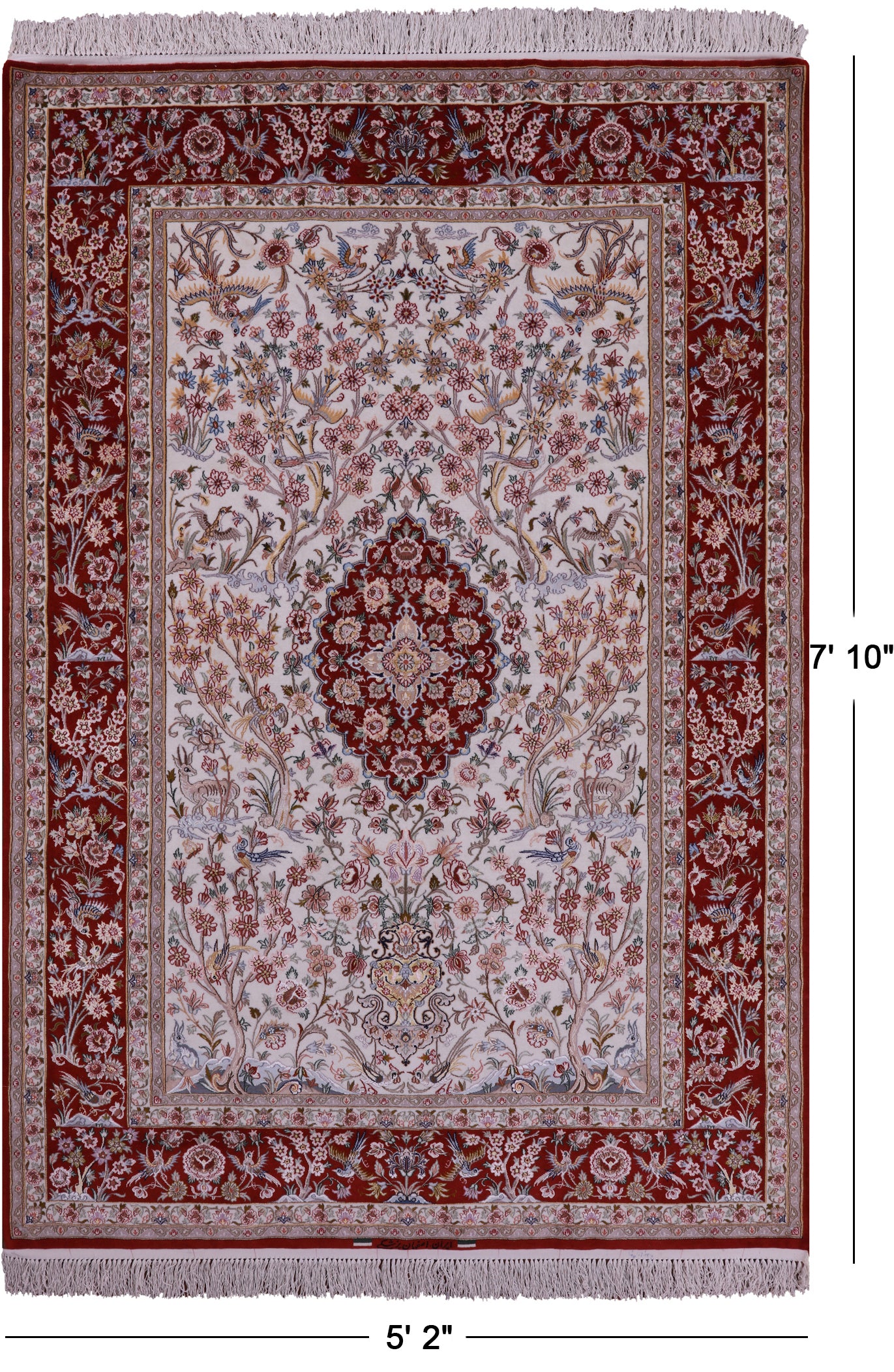 Ivory Isfahan Authentic Persian Hand Knotted Wool & Silk Area Rug - 5' 2" X 7' 10" - Golden Nile