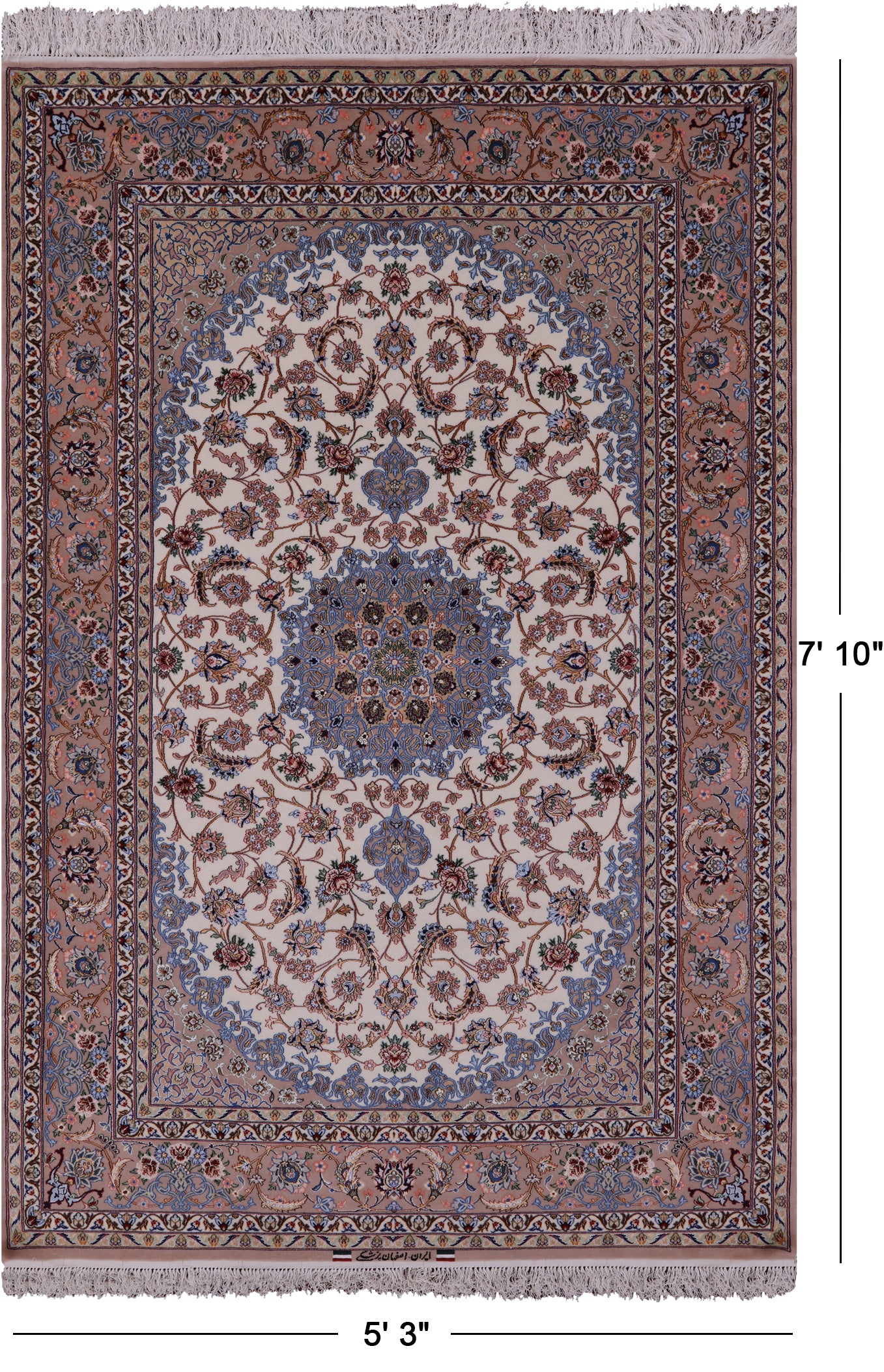 Ivory Isfahan Authentic Persian Hand Knotted Wool & Silk Area Rug - 5' 3" X 7' 10" - Golden Nile