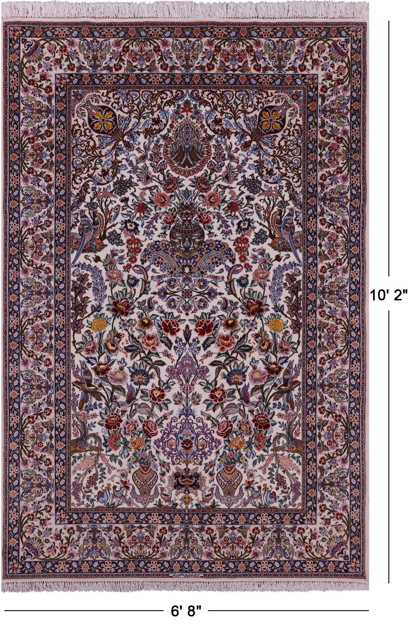 Ivory Isfahan Authentic Persian Hand Knotted Wool & Silk Area Rug - 6' 8" X 10' 2" - Golden Nile