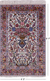 Ivory Wool & Silk Authentic Signed Isfahan Pictorial Persian Rug 4' 3" X 6' 7" - Golden Nile