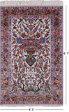 Ivory Wool & Silk Authentic Signed Isfahan Pictorial Persian Rug 4' 3" X 6' 7" - Golden Nile