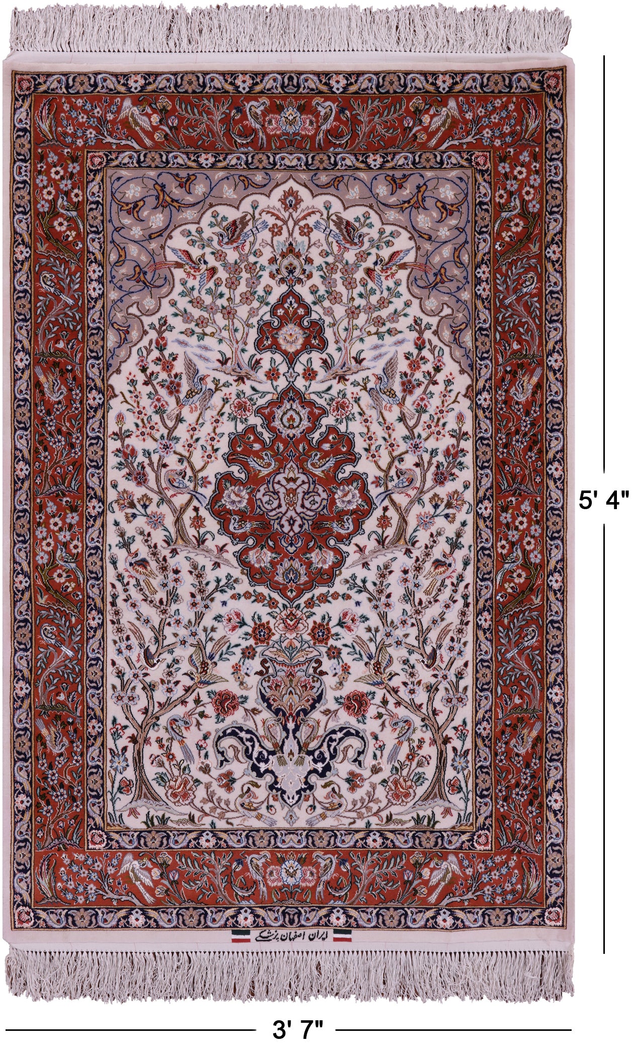 Ivory Signed Authentic Isfahan Wool & Silk Persian Rug 3' 7" X 5' 4" - Golden Nile