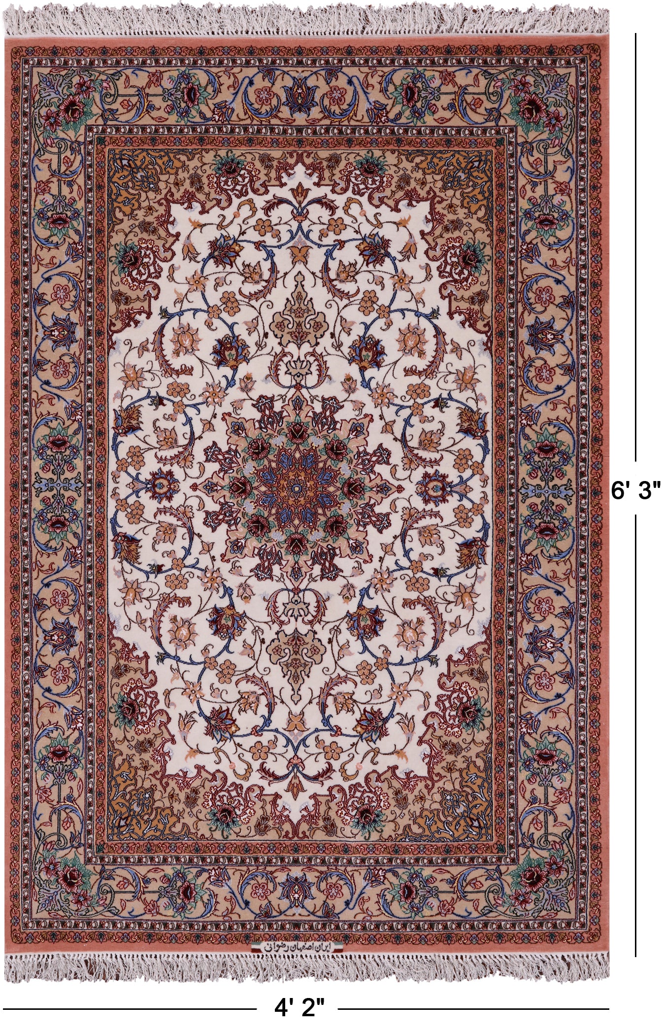 Ivory Isfahan Authentic Persian Hand Knotted Wool & Silk Area Rug - 4' 2" X 6' 3" - Golden Nile