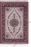 Ivory Isfahan Authentic Persian Hand Knotted Wool & Silk Area Rug - 4' 3" X 6' 7" - Golden Nile