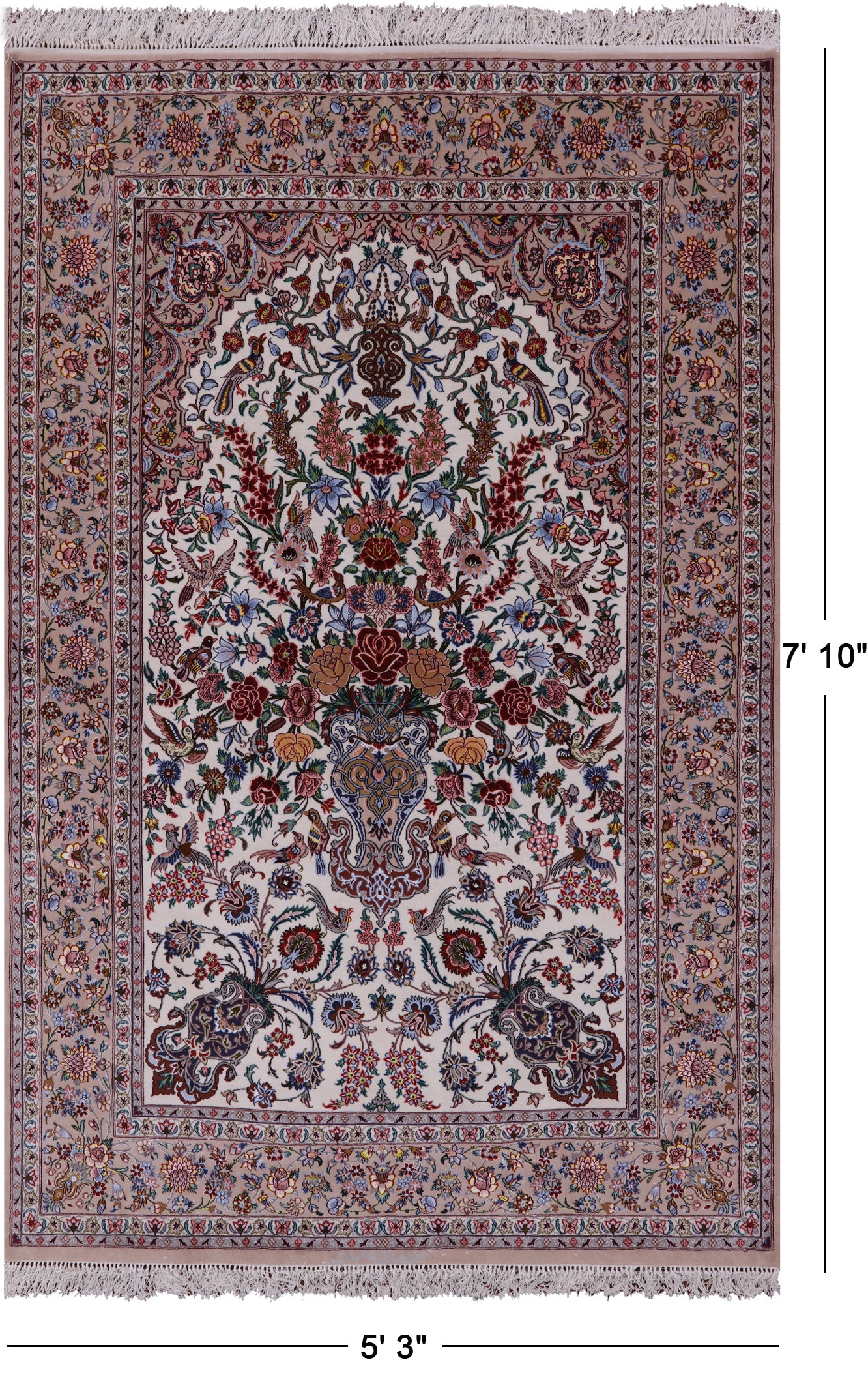 Ivory Isfahan Authentic Persian Hand Knotted Wool & Silk Area Rug - 5' 3" X 7' 10" - Golden Nile