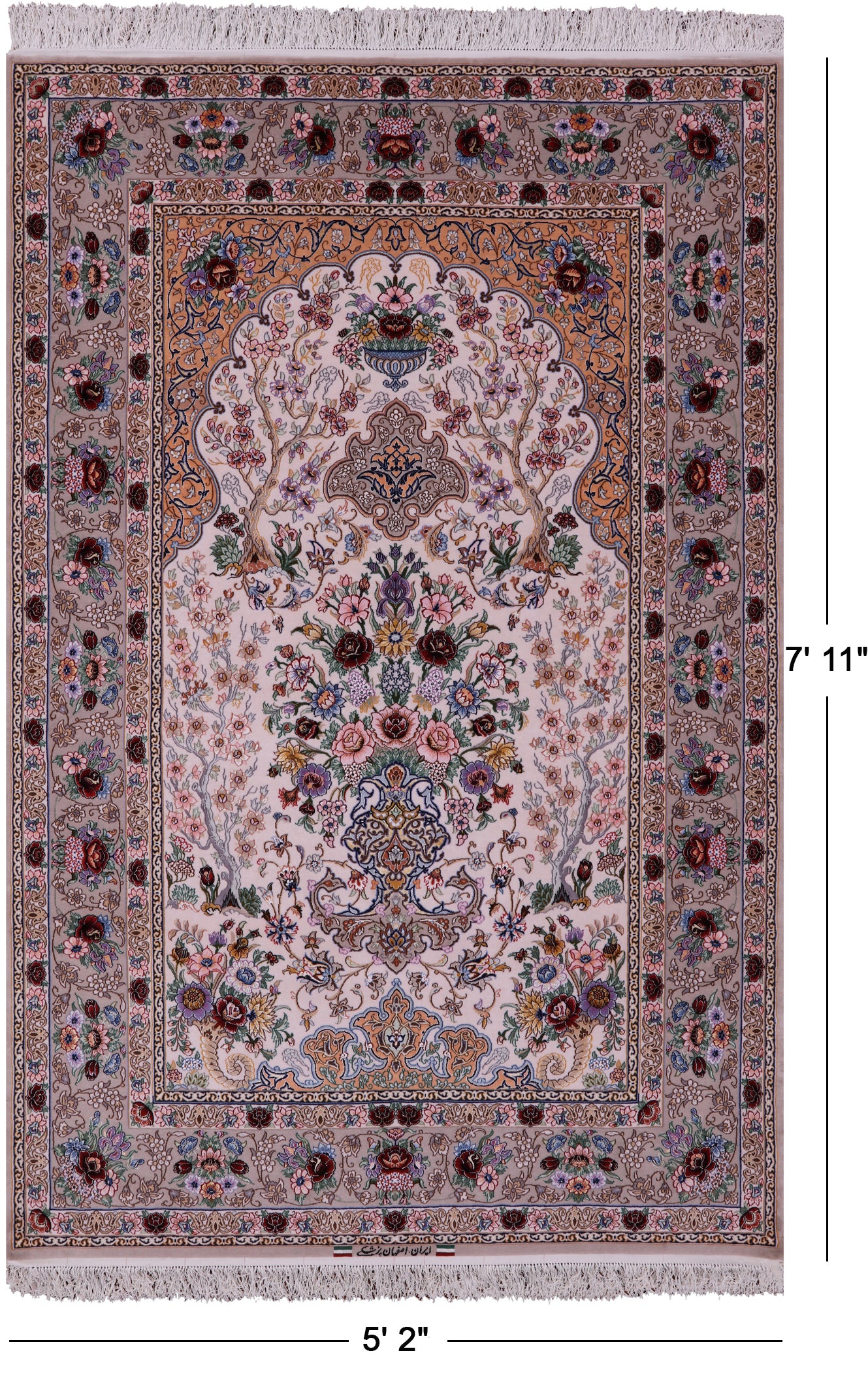 Ivory Isfahan Authentic Persian Hand Knotted Wool & Silk Area Rug - 5' 2" X 7' 11" - Golden Nile