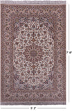 Ivory Isfahan Authentic Persian Hand Knotted Wool & Silk Area Rug - 5' 3" X 7' 8" - Golden Nile