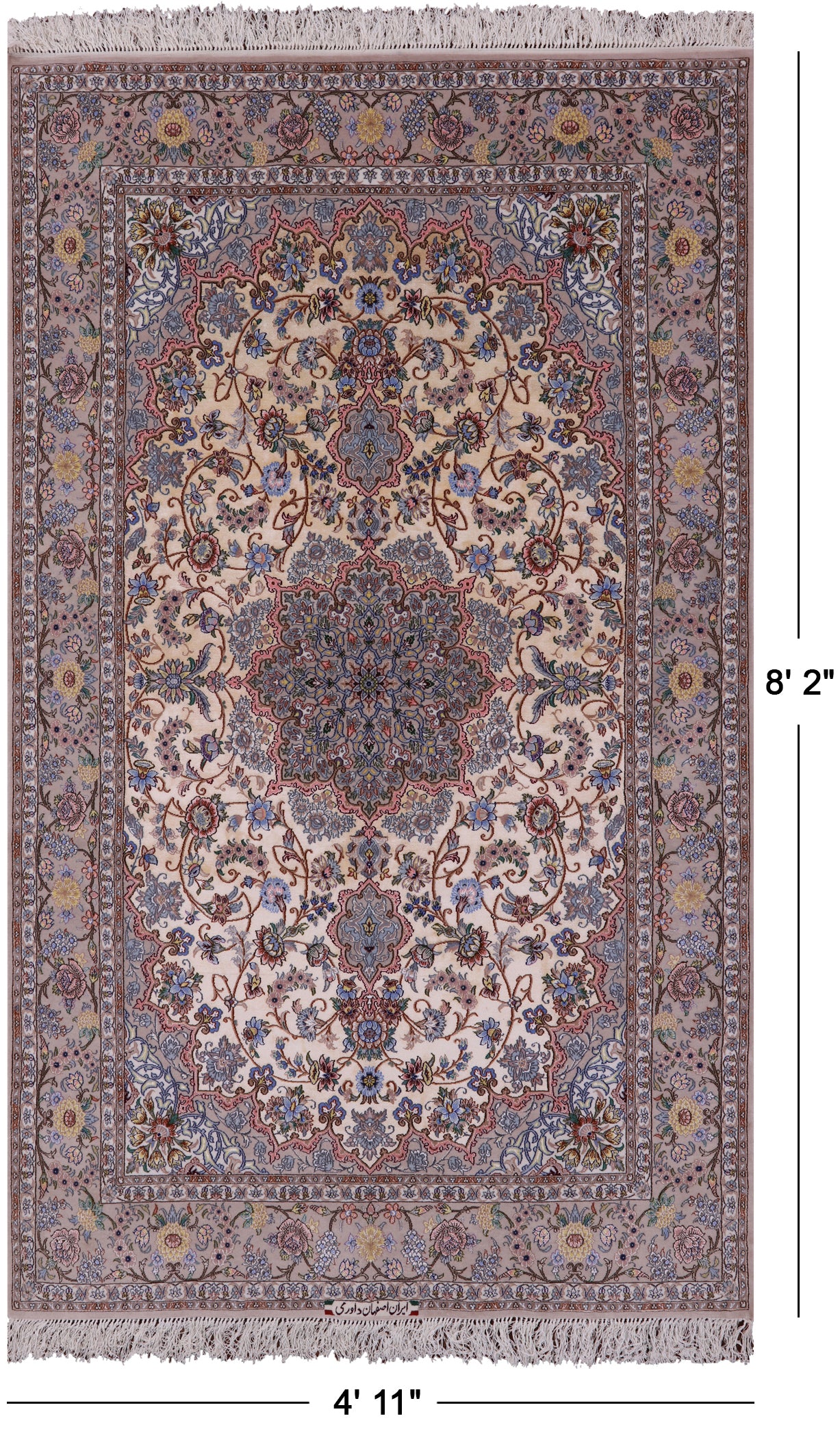 Isfahan Authentic Persian Hand Knotted Wool & Silk Area Rug - 4' 11" X 8' 2" - Golden Nile