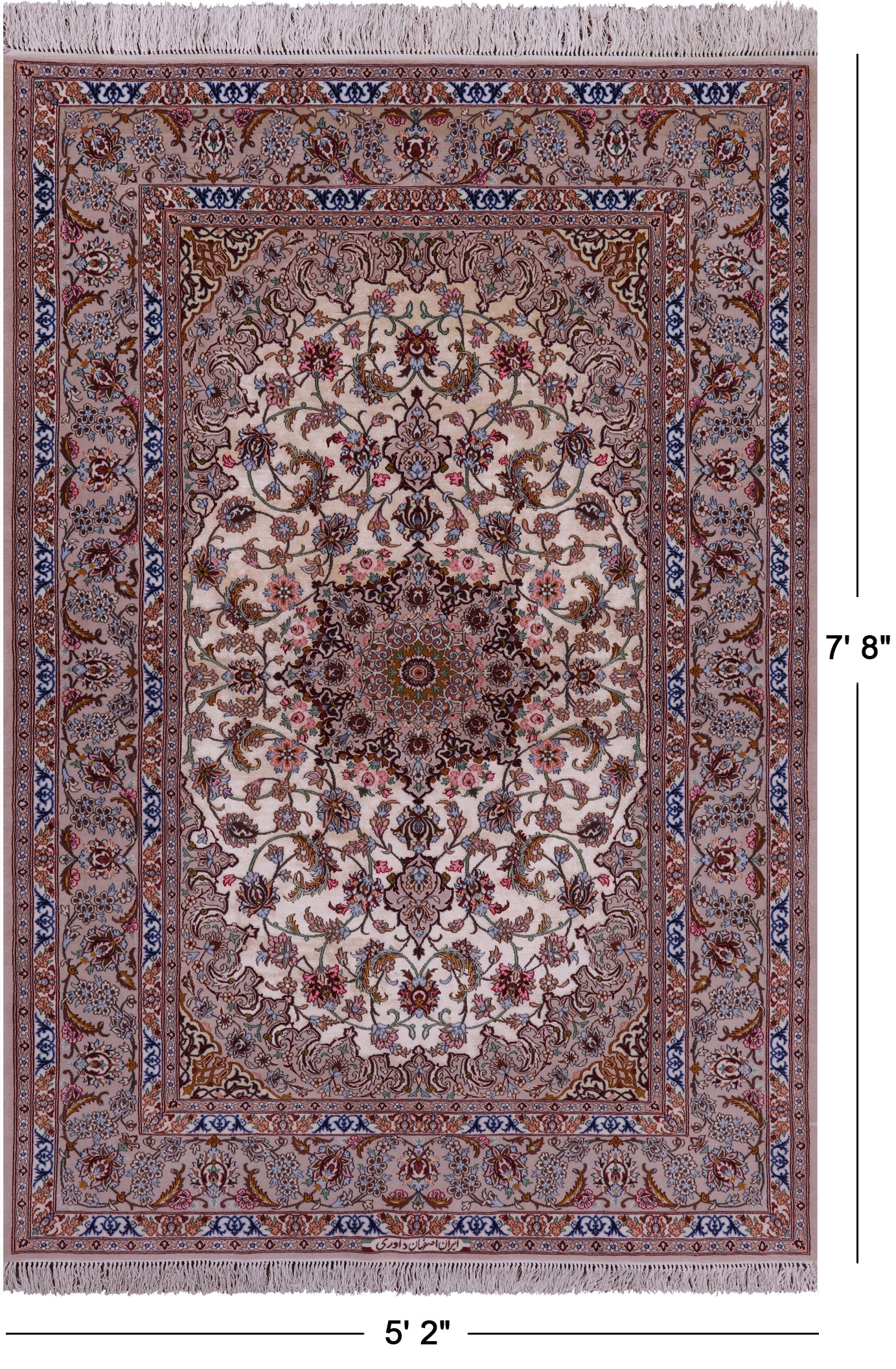 Ivory Isfahan Authentic Persian Hand Knotted Wool & Silk Area Rug - 5' 2" X 7' 8" - Golden Nile