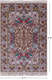 Ivory Isfahan Authentic Persian Hand Knotted Wool & Silk Area Rug - 5' 1" X 7' 4" - Golden Nile