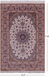 Ivory Isfahan Authentic Persian Hand Knotted Wool & Silk Area Rug - 5' 2" X 7' 9" - Golden Nile