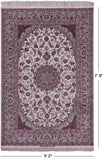 Ivory Isfahan Authentic Persian Hand Knotted Wool & Silk Area Rug - 5' 2" X 7' 9" - Golden Nile